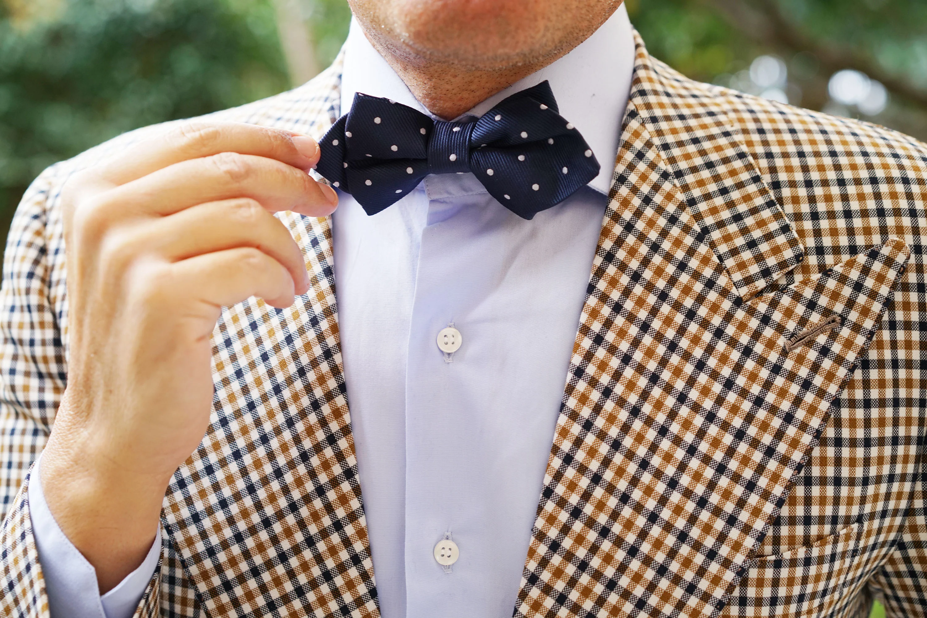 Dark Midnight Blue with White Polka Dots Diamond Bow Tie - Image 9