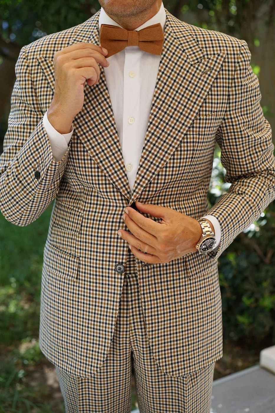 Dark Mustard Brown Linen Bow Tie - Image 4