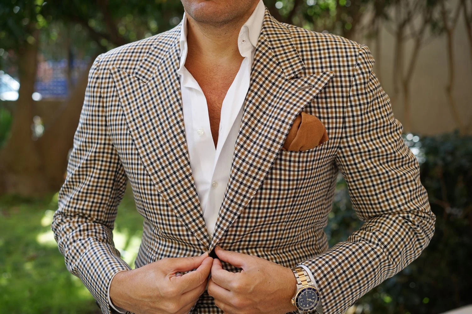 Dark Mustard Brown Linen Pocket Square - Image 3