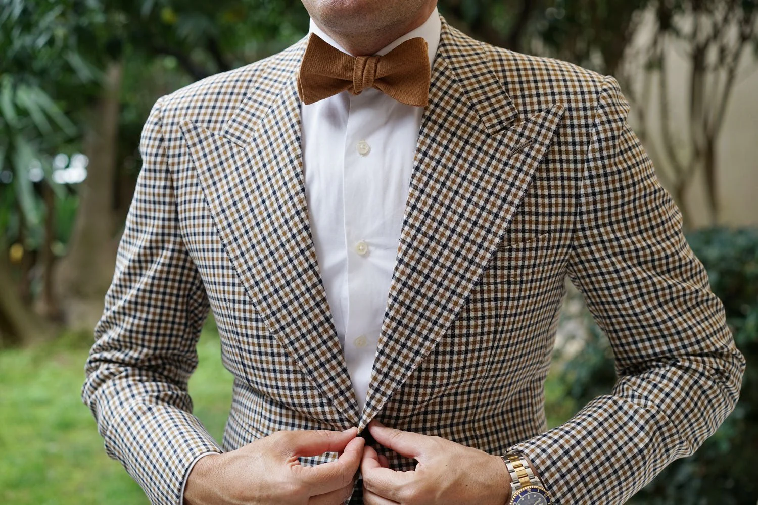 Dark Mustard Twill Linen Self Bow Tie - Image 9