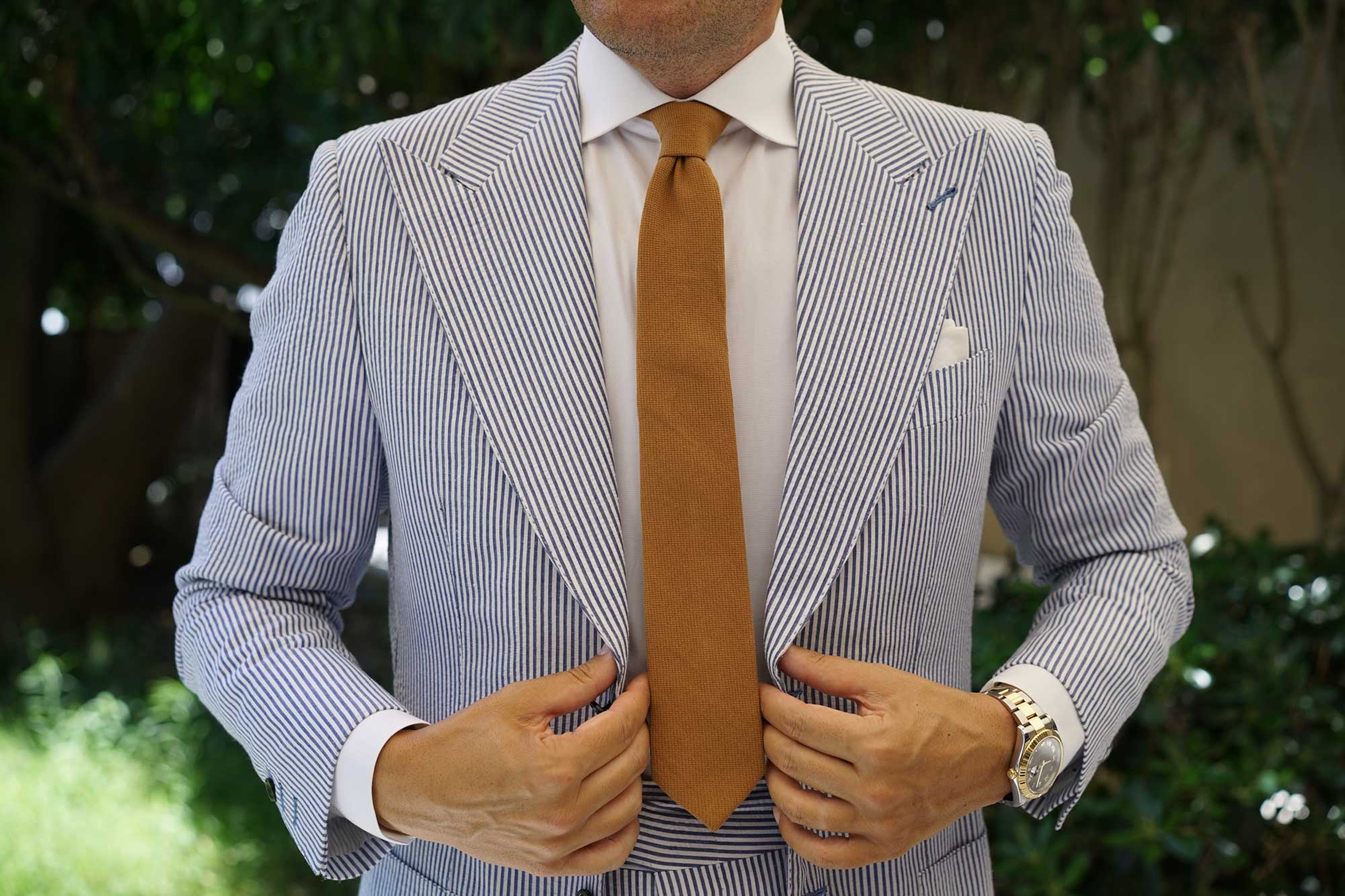 Dark Mustard Twill Linen Skinny Tie - Image 10