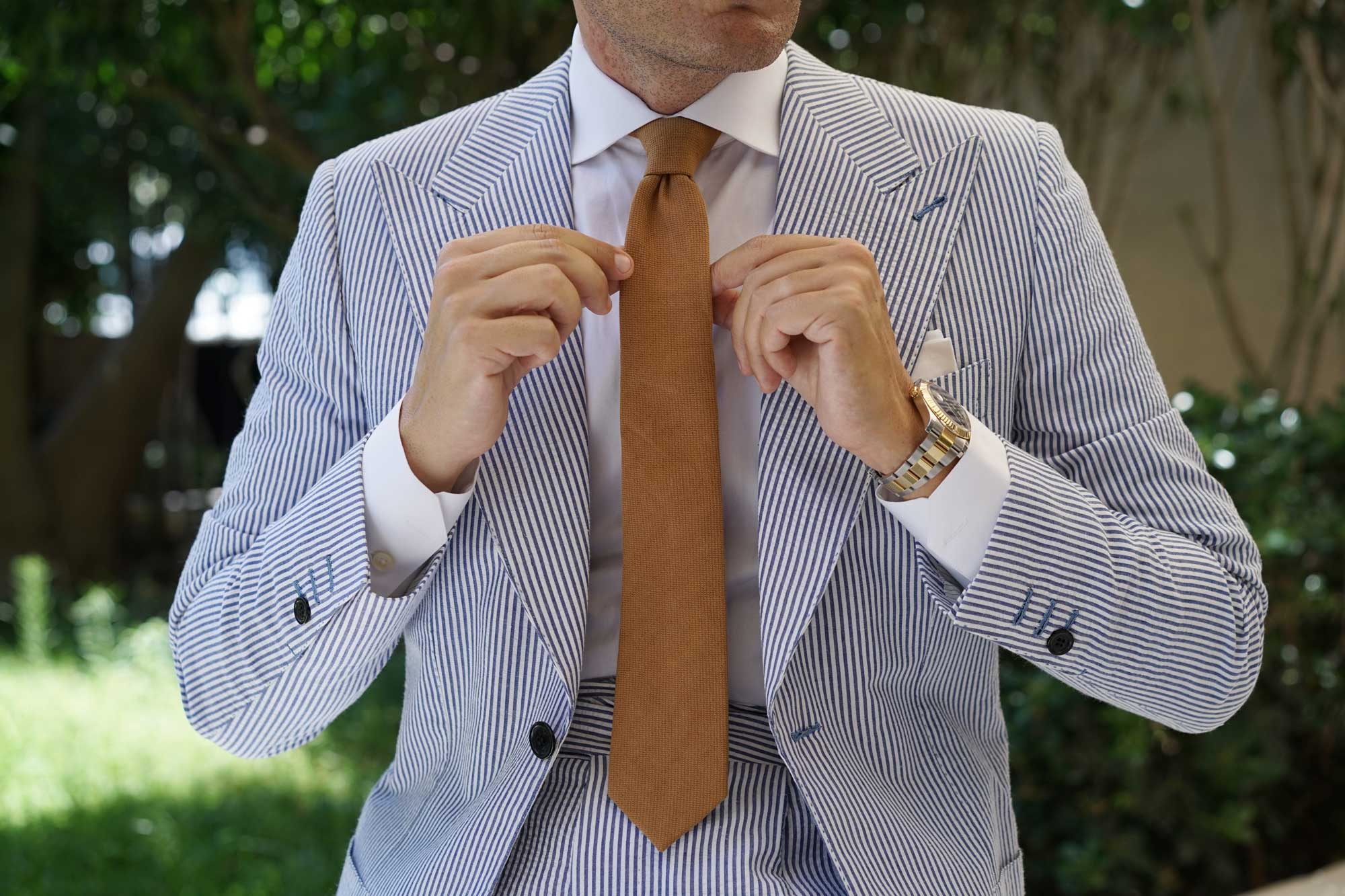 Dark Mustard Twill Linen Skinny Tie - Image 12