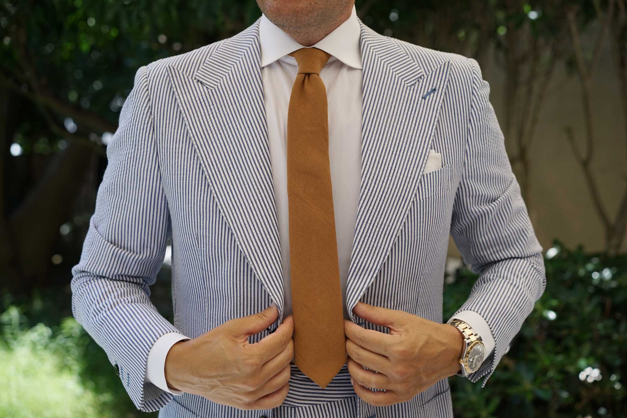 Dark Mustard Twill Linen Skinny Tie - Image 4