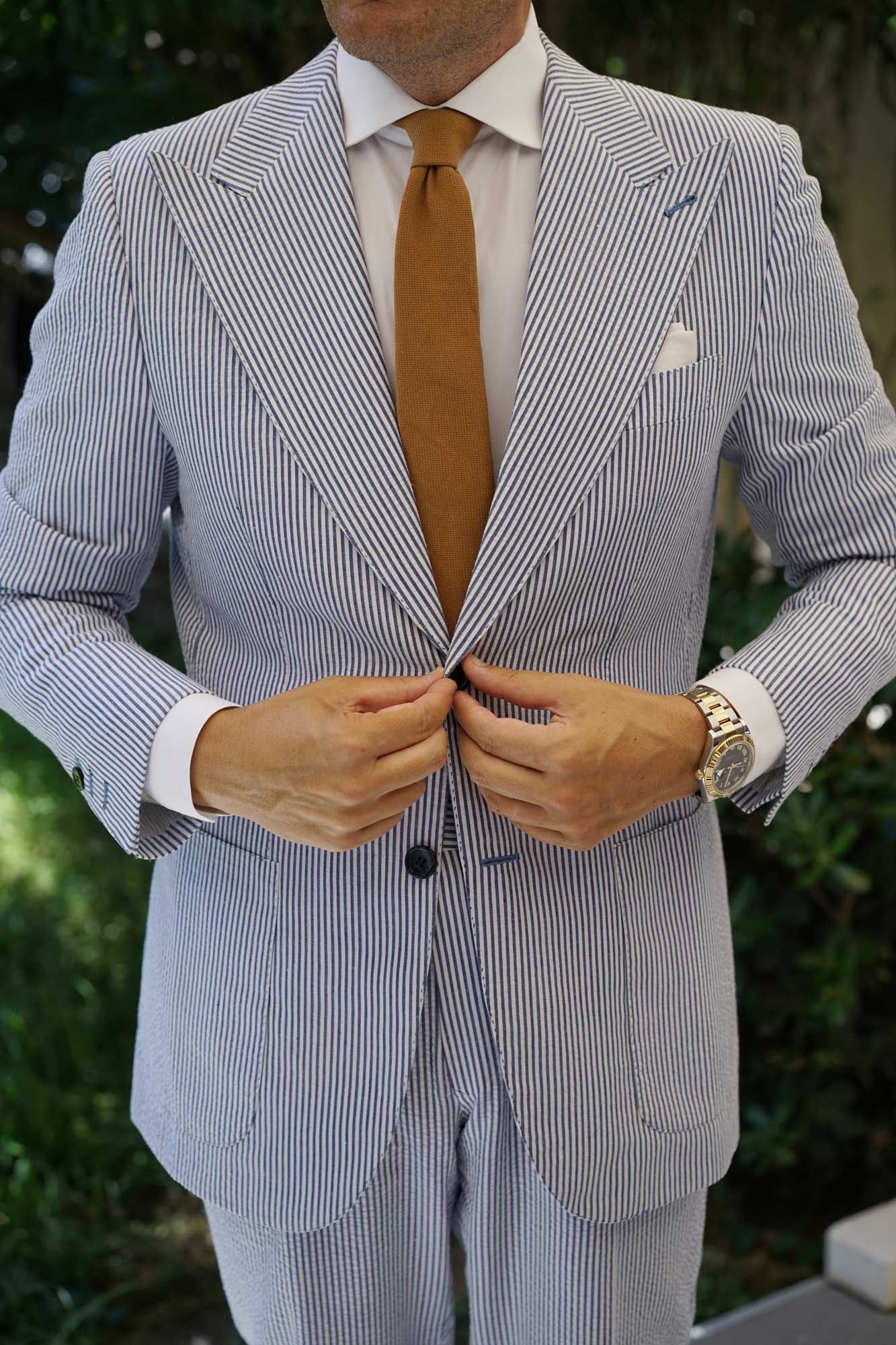 Dark Mustard Twill Linen Skinny Tie - Image 5