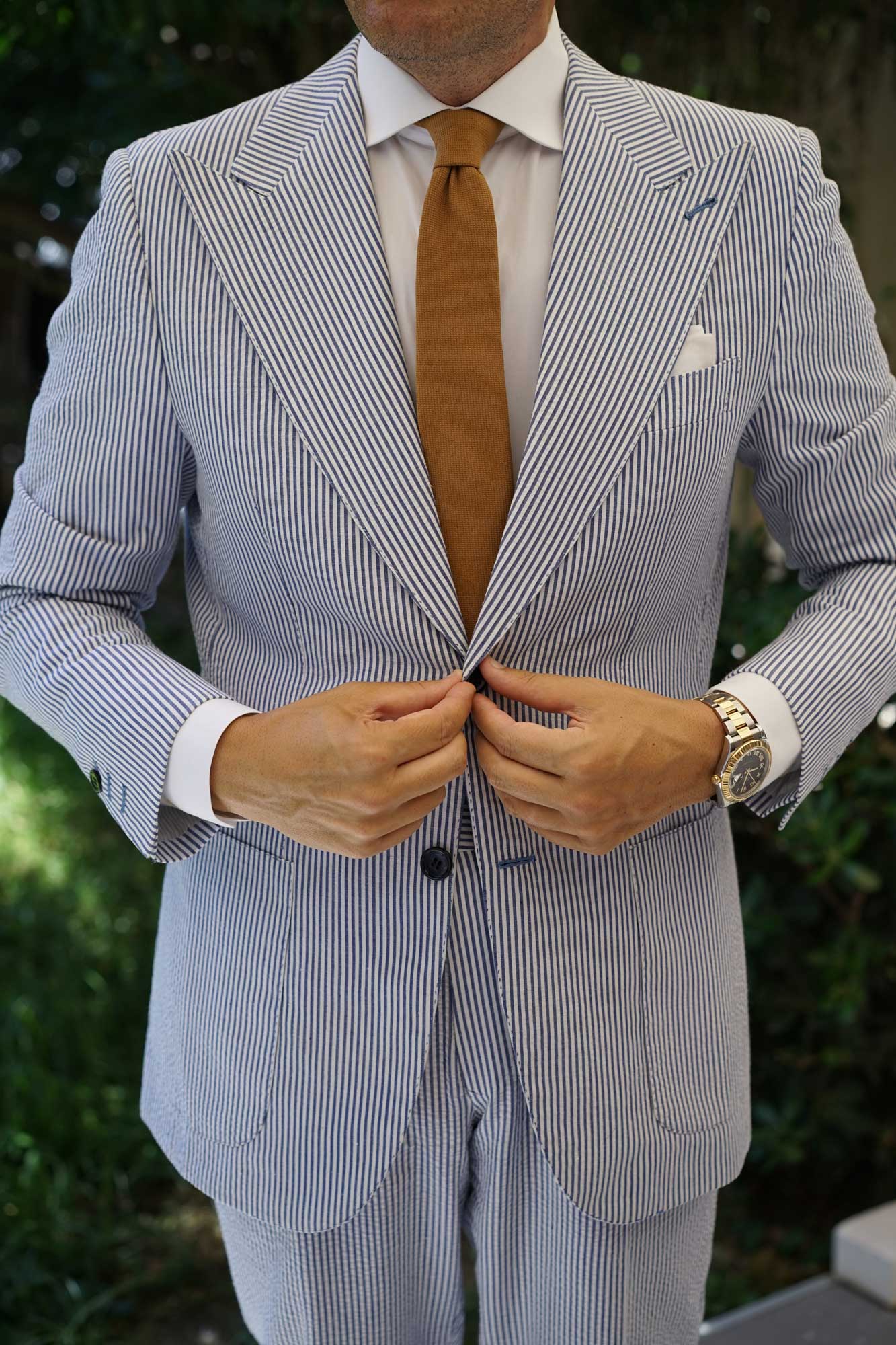Dark Mustard Twill Linen Skinny Tie - Image 8