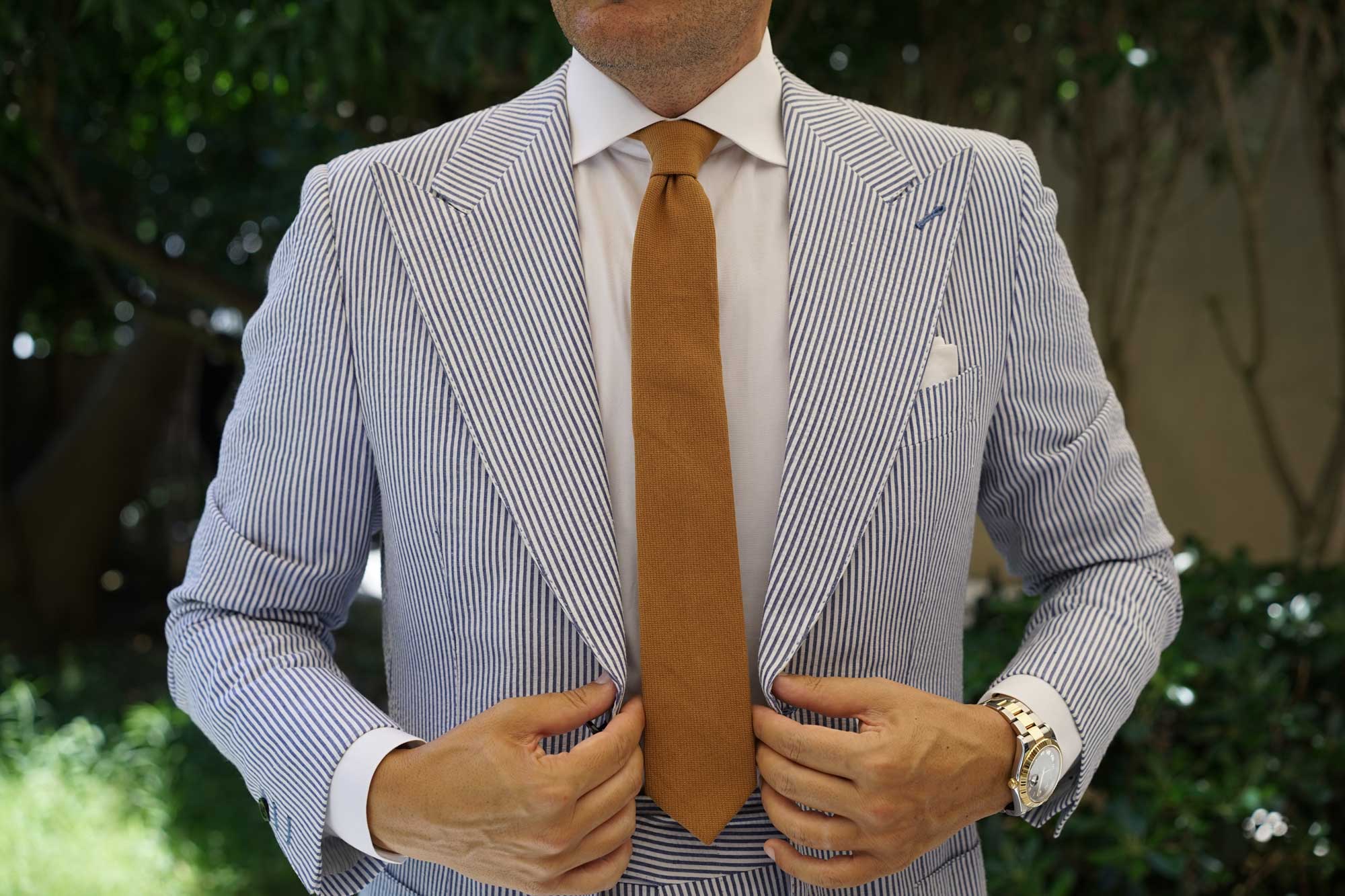 Dark Mustard Twill Linen Skinny Tie - Image 9