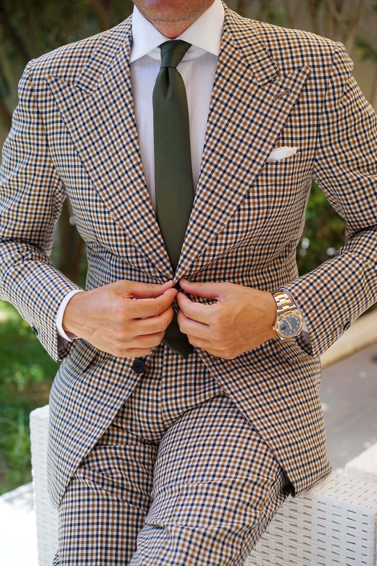 Dark Olive Green Weave Skinny Tie - Image 7