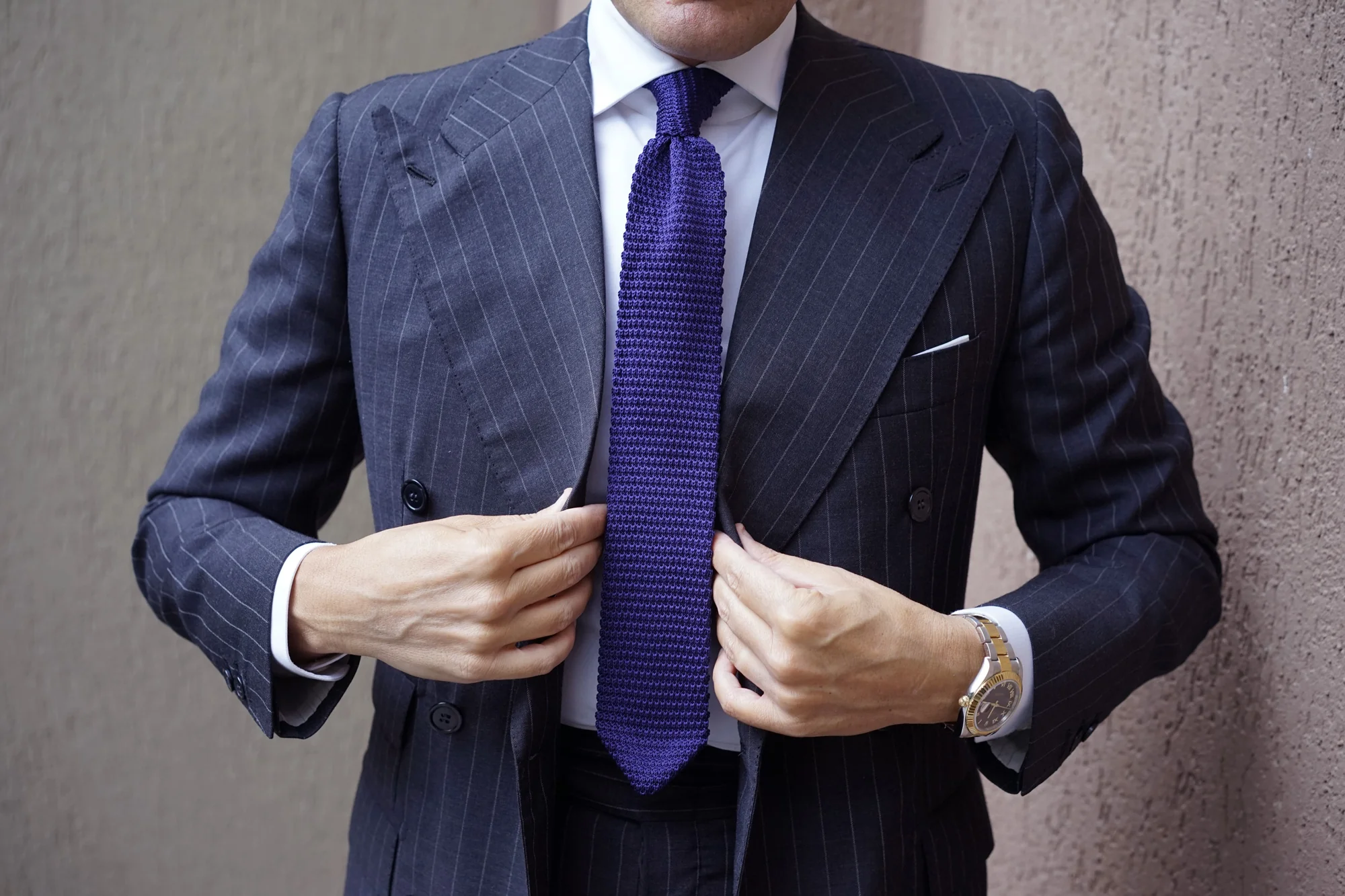 Dark Purple Pointed Knitted Tie - Image 3