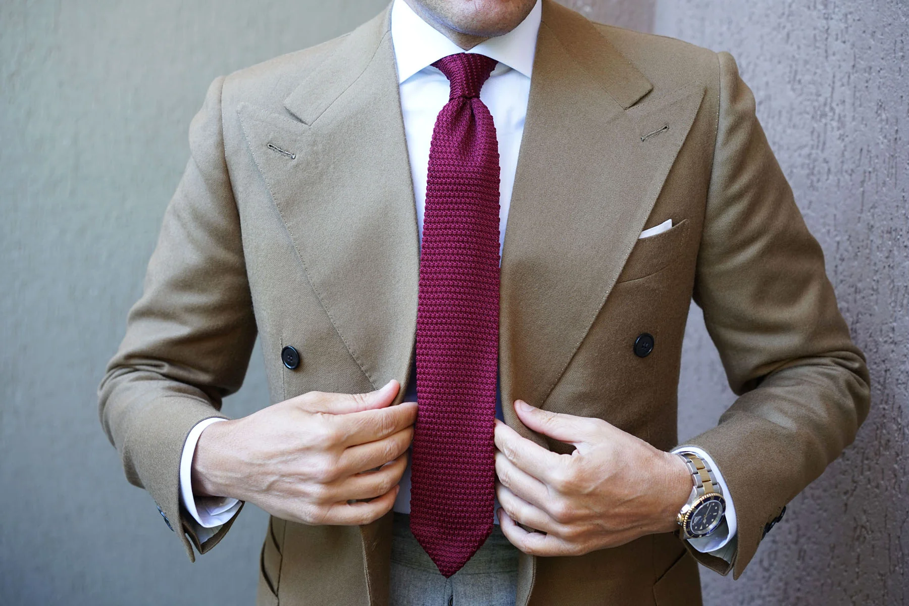 Dark Rosewood Maroon Pointed Knitted Tie - Image 13