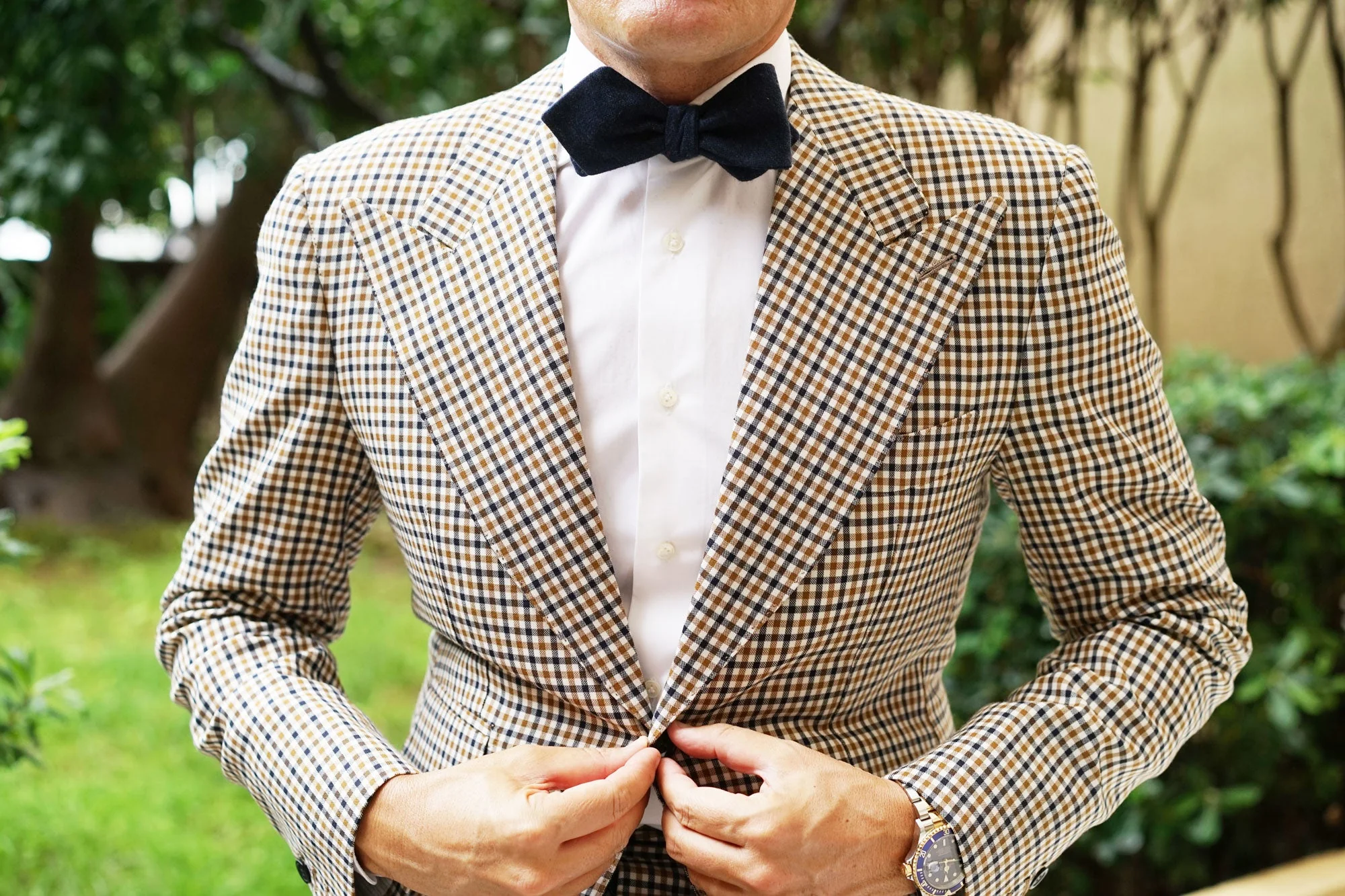 Deep Blue Cotswold Wool Diamond Self Bow Tie - Image 3
