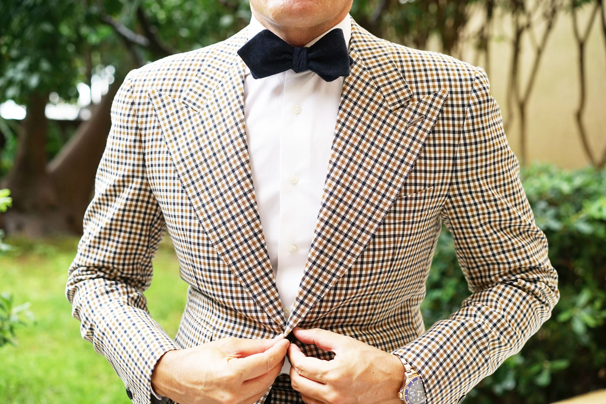 Deep Blue Cotswold Wool Diamond Self Bow Tie - Image 6