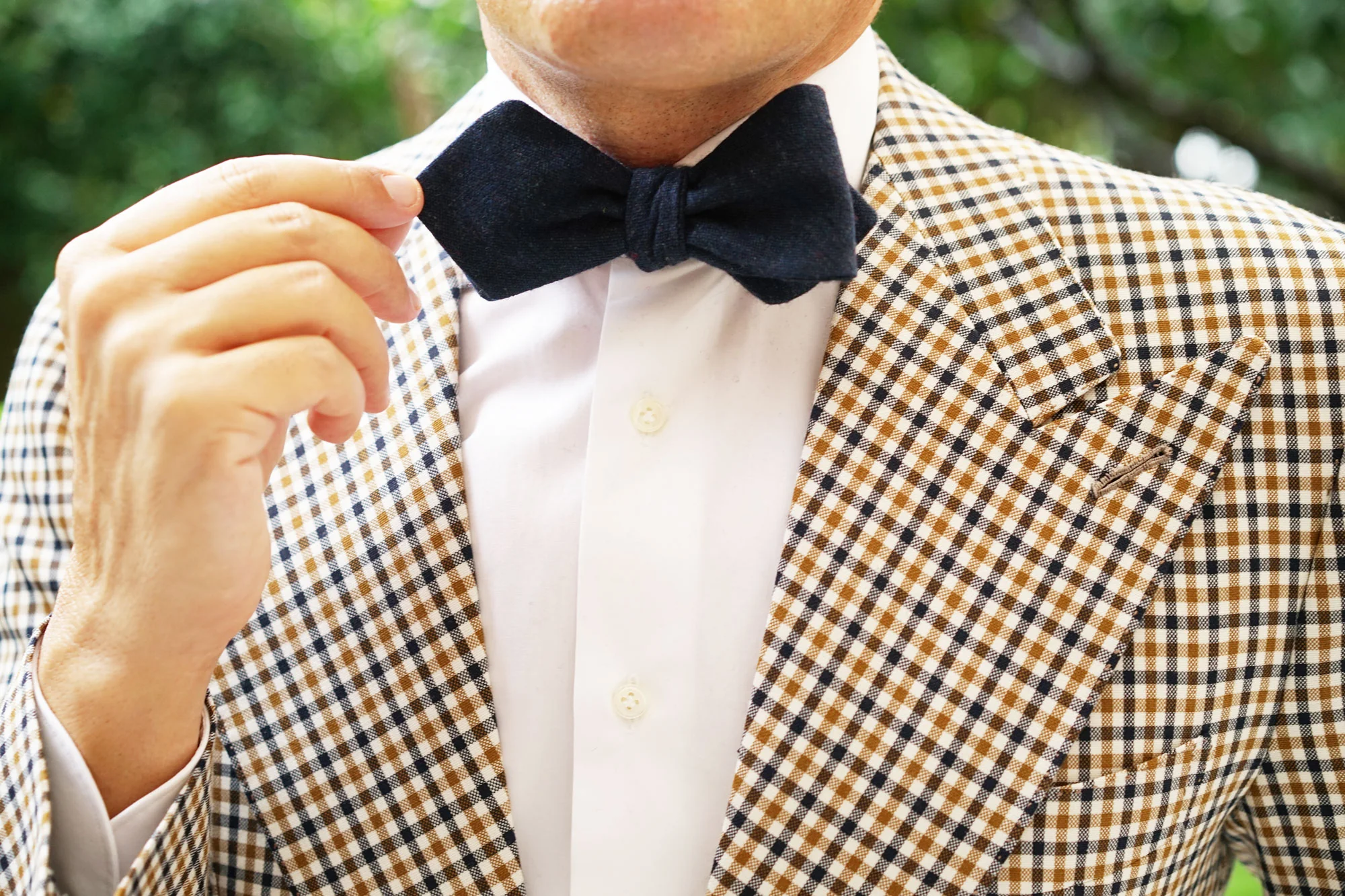 Deep Blue Cotswold Wool Diamond Self Bow Tie - Image 9
