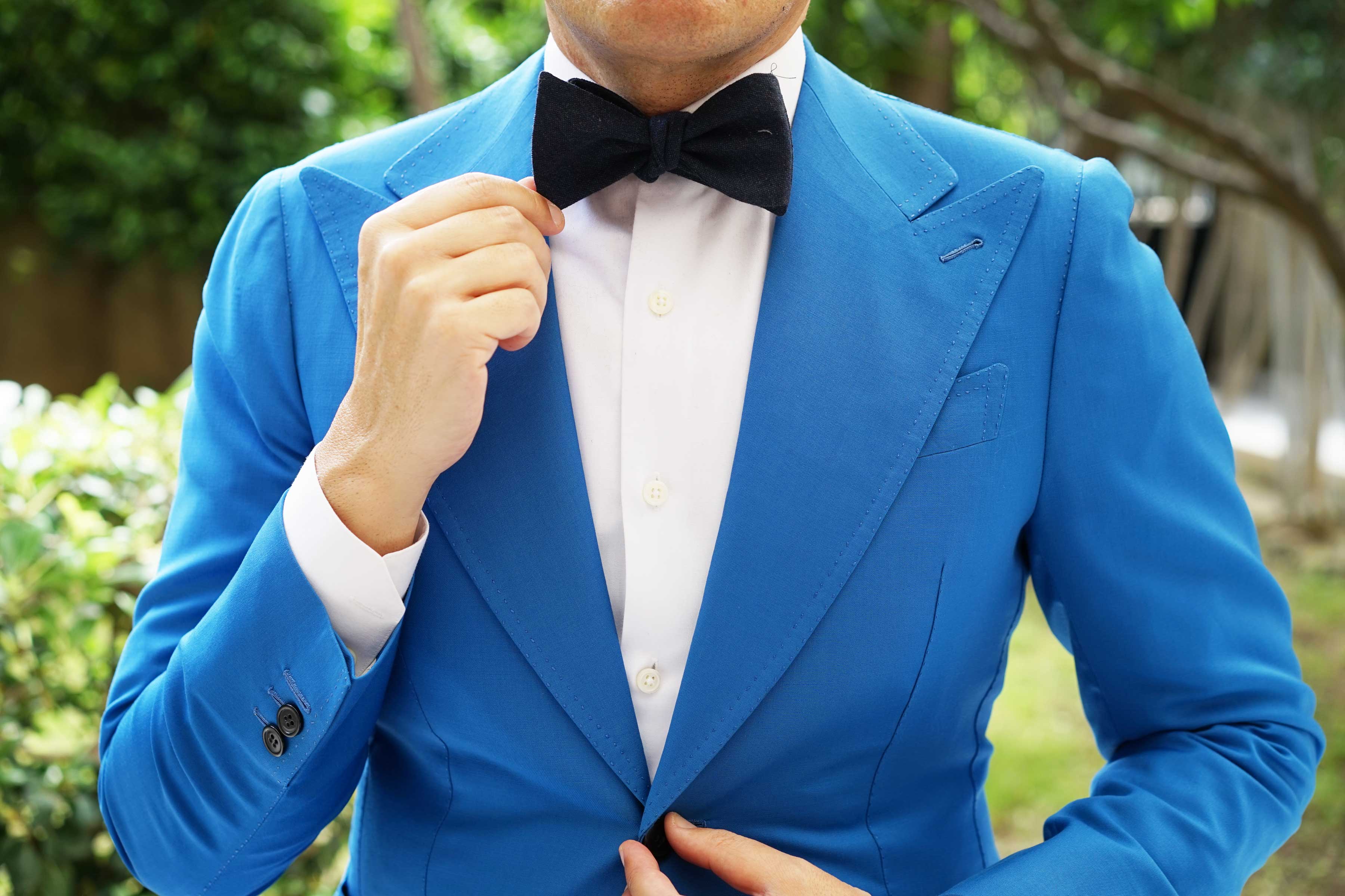Deep Blue Cotswold Wool Self Bow Tie - Image 4