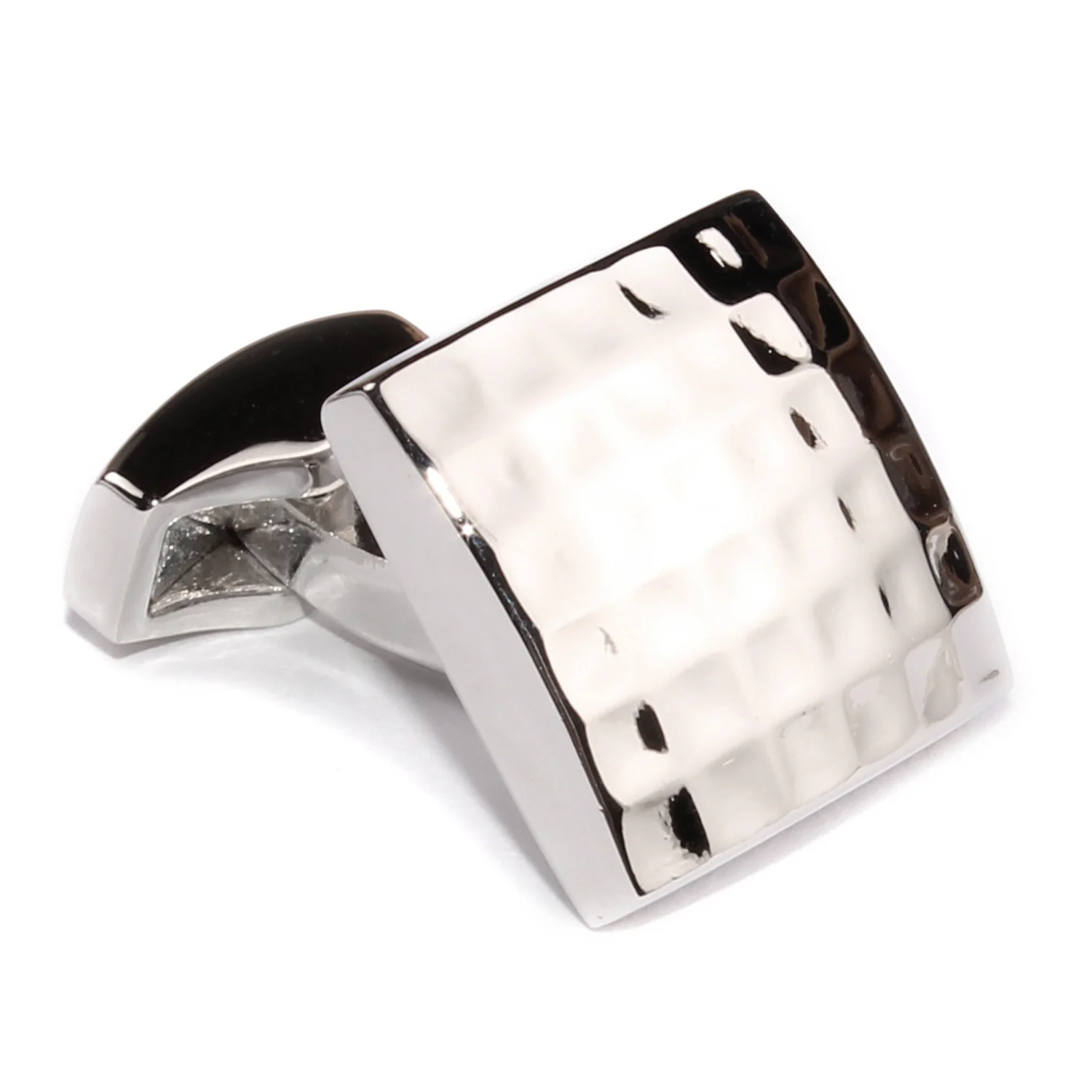 Dented Silver Square Grid Cufflinks - Image 3