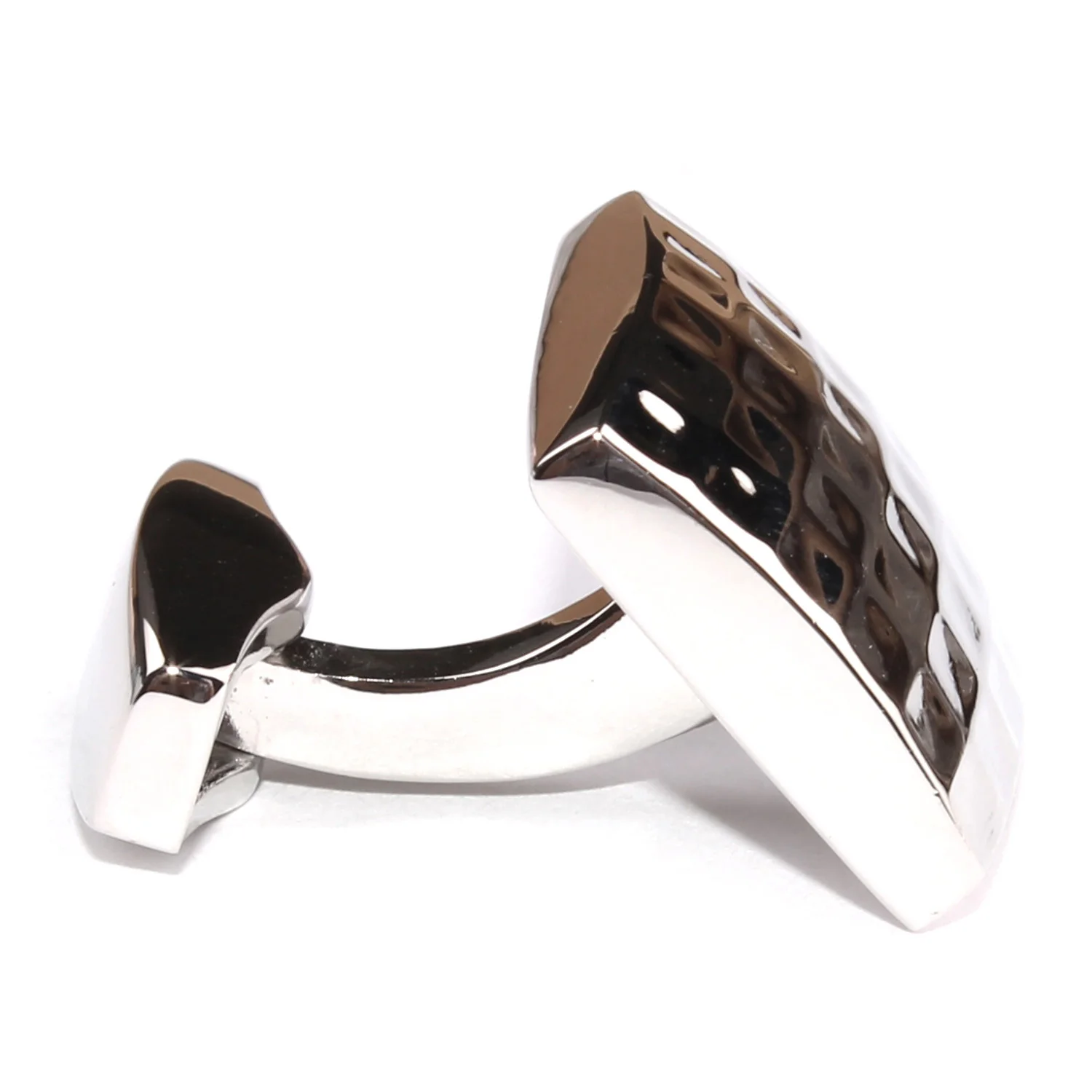 Dented Silver Square Grid Cufflinks - Image 4