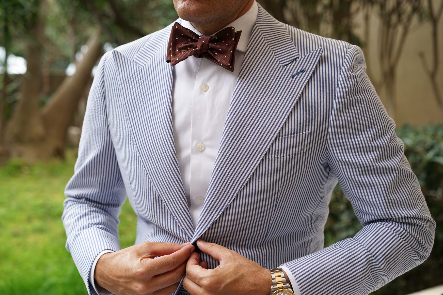 Desert Brown Polka Dots Self Bow Tie - Image 9