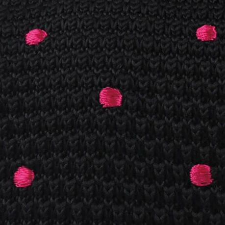 DeVito Black with Pink Polkadots Knitted Tie - Image 2