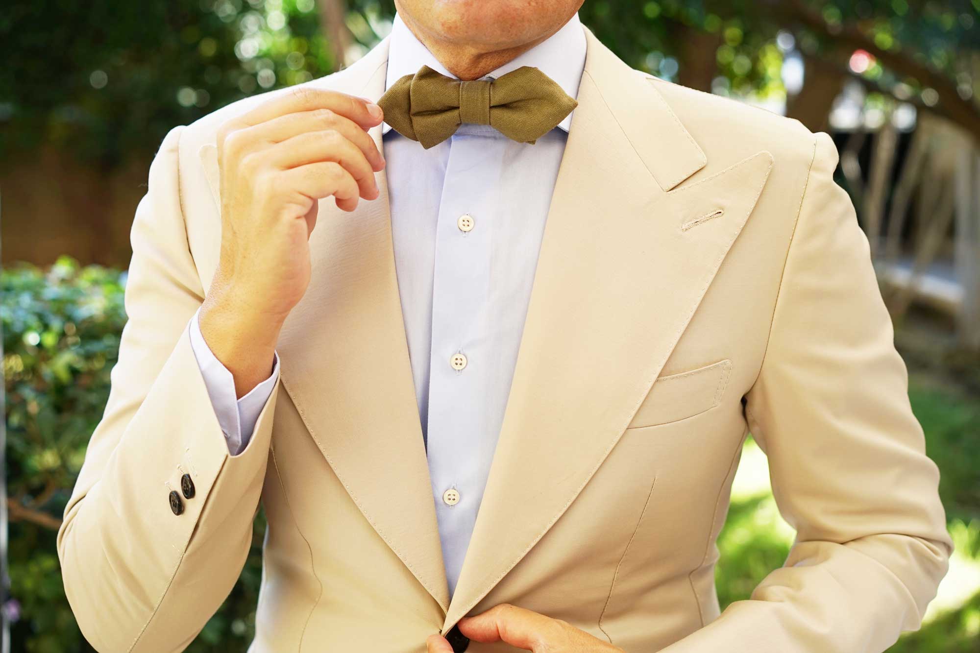 Dry Green Khaki Linen Diamond Bow Tie - Image 6