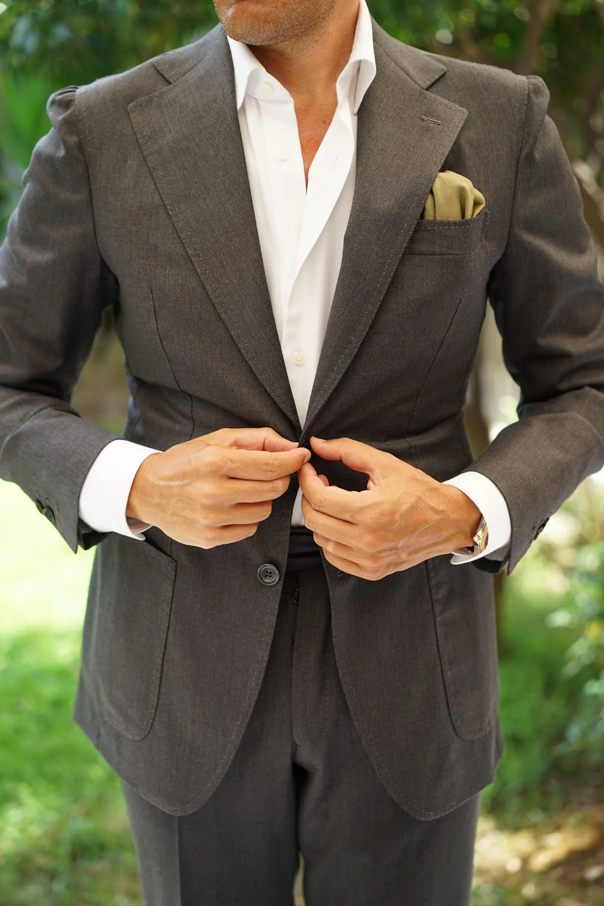 Dry Green Khaki Linen Pocket Square - Image 4