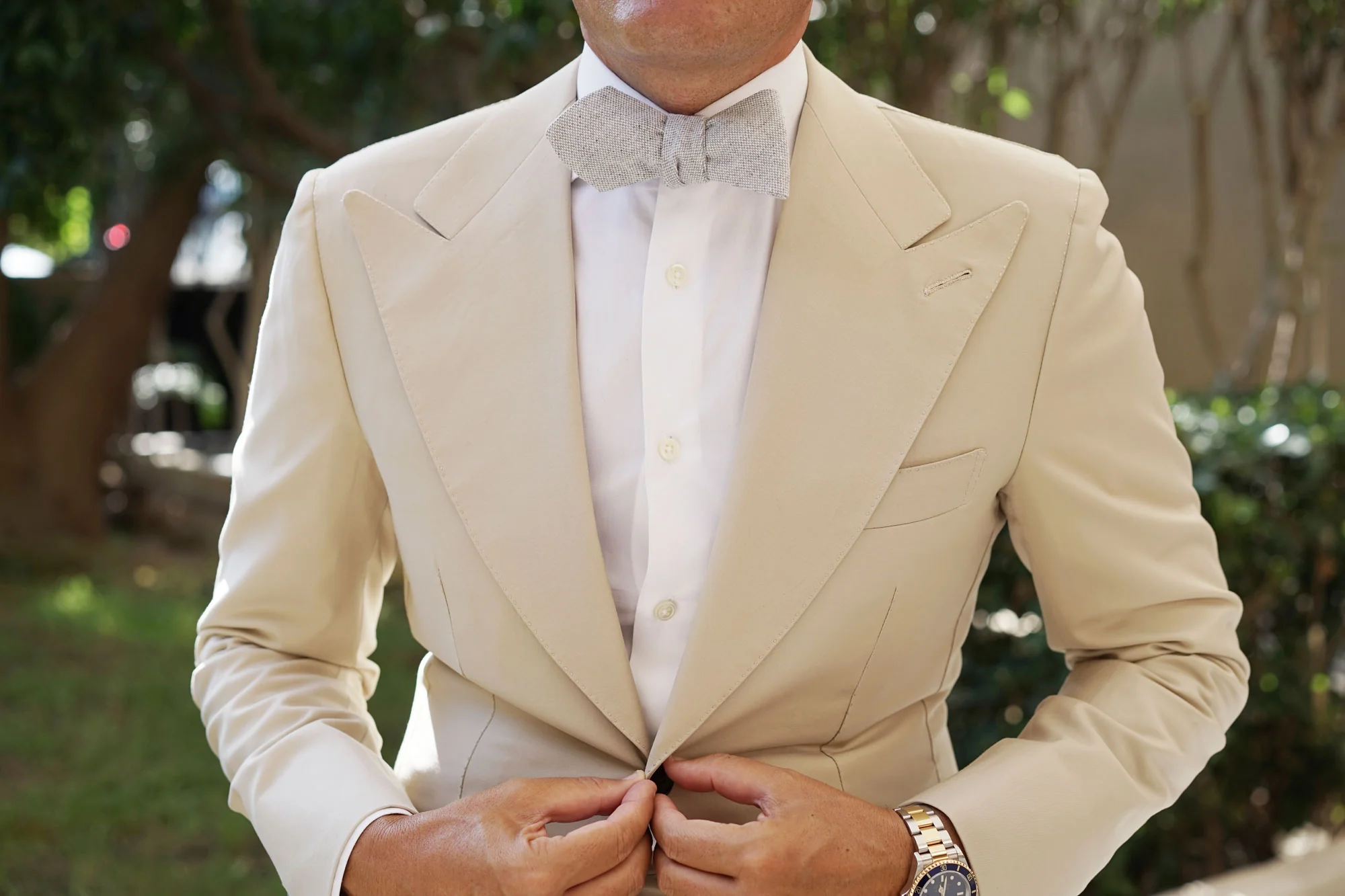 Dry Grey Donegal Linen Diamond Self Bow Tie - Image 4