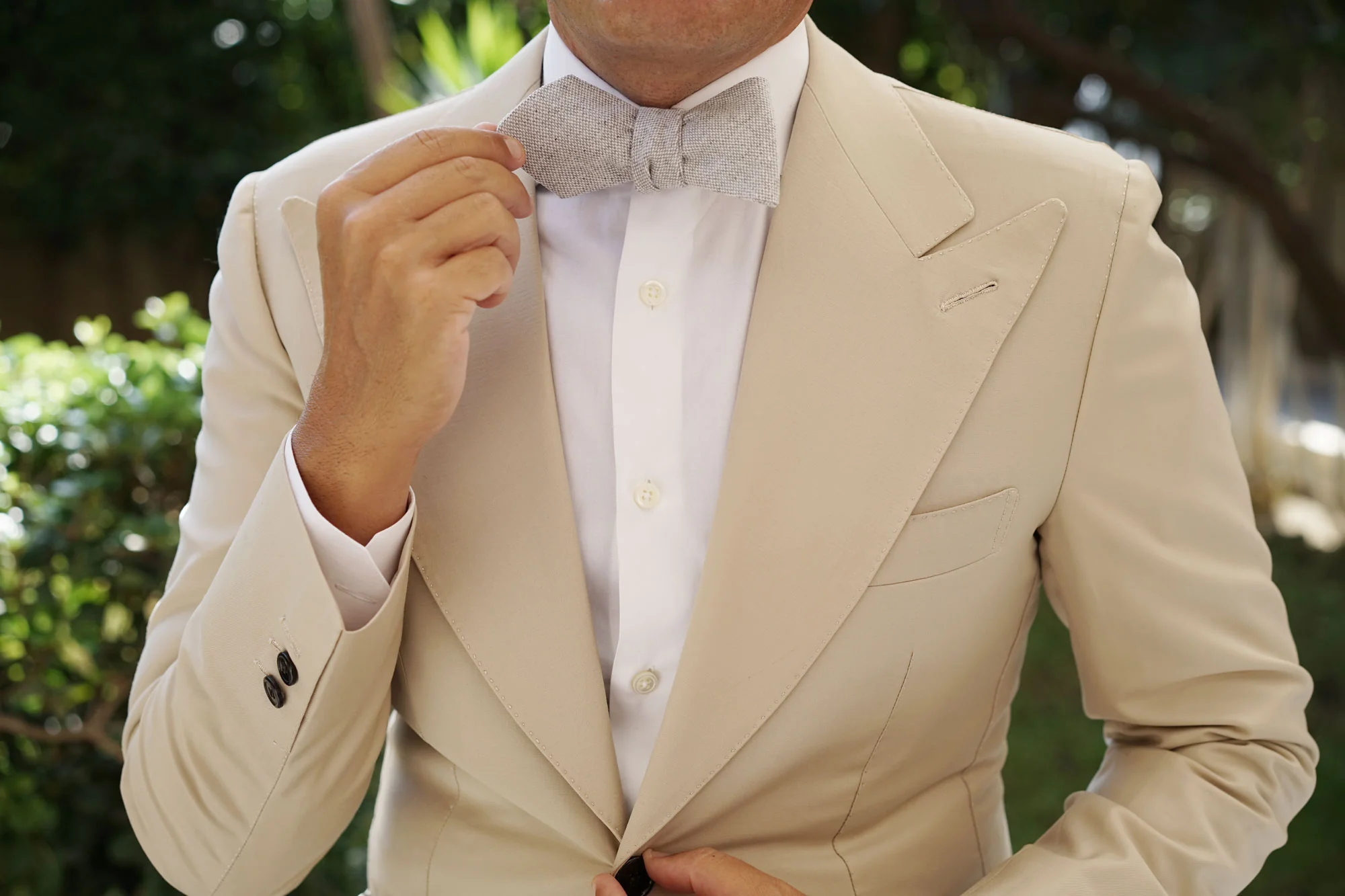 Dry Grey Donegal Linen Diamond Self Bow Tie - Image 7