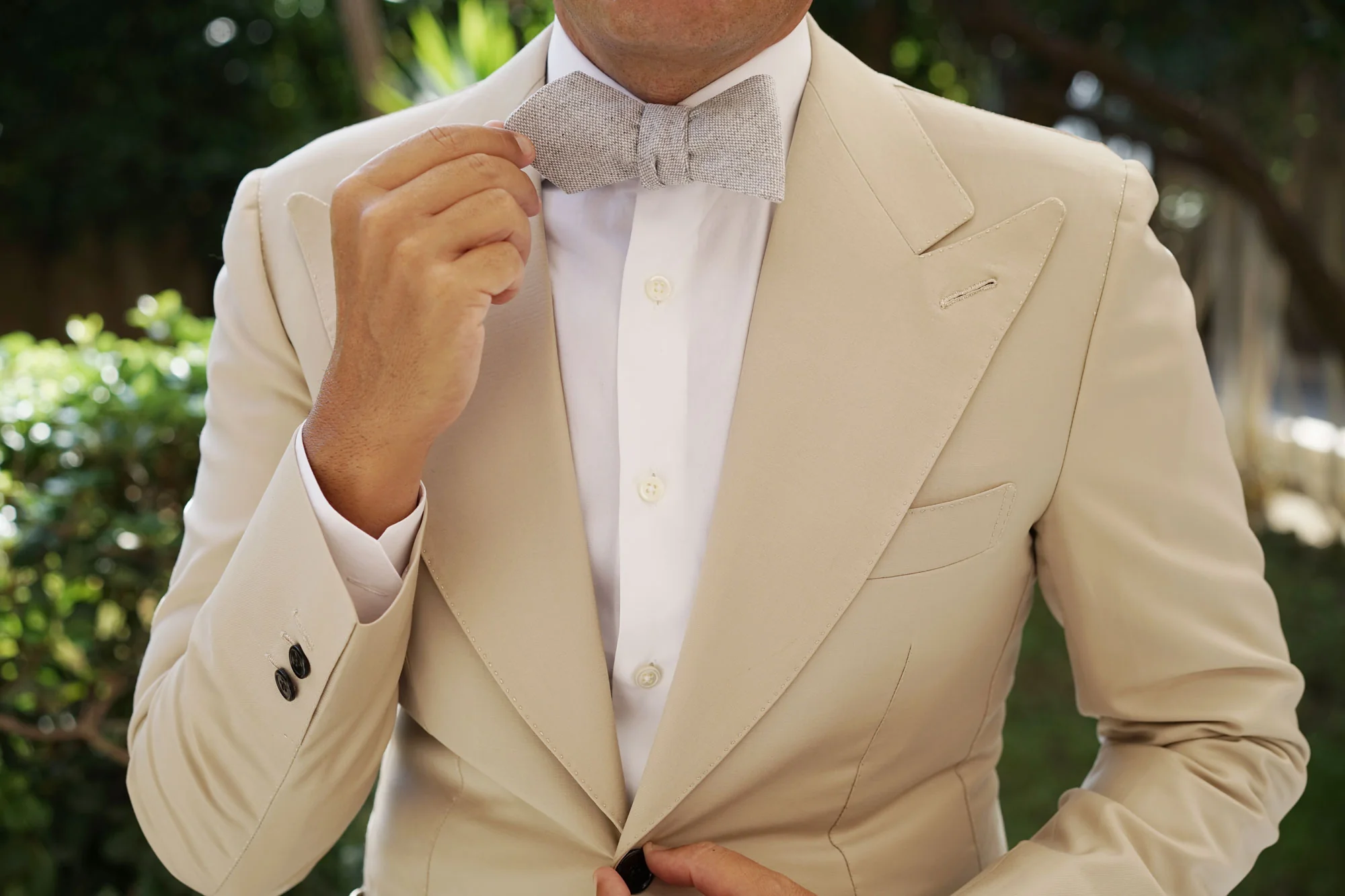 Dry Grey Donegal Linen Diamond Self Bow Tie - Image 8