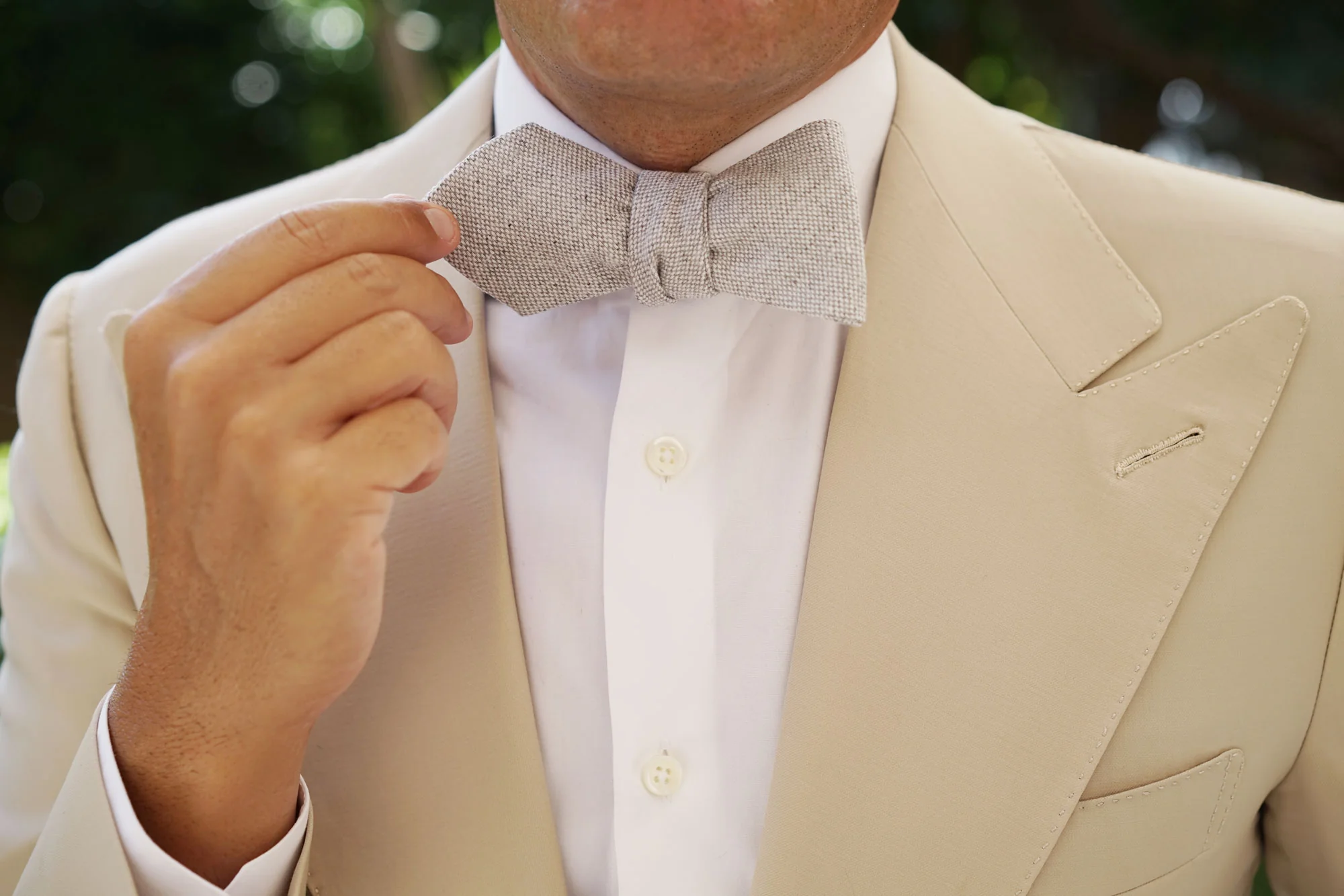 Dry Grey Donegal Linen Diamond Self Bow Tie - Image 9