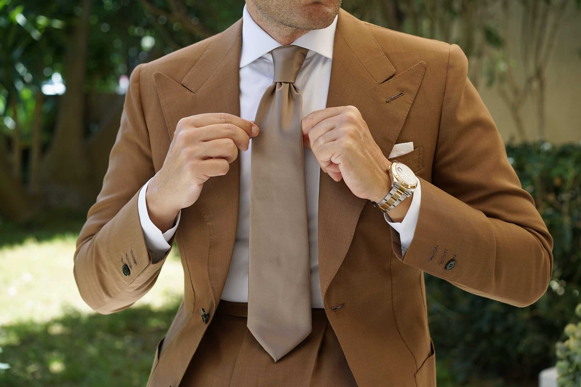 Dune Beige Brown Satin Necktie - Image 4
