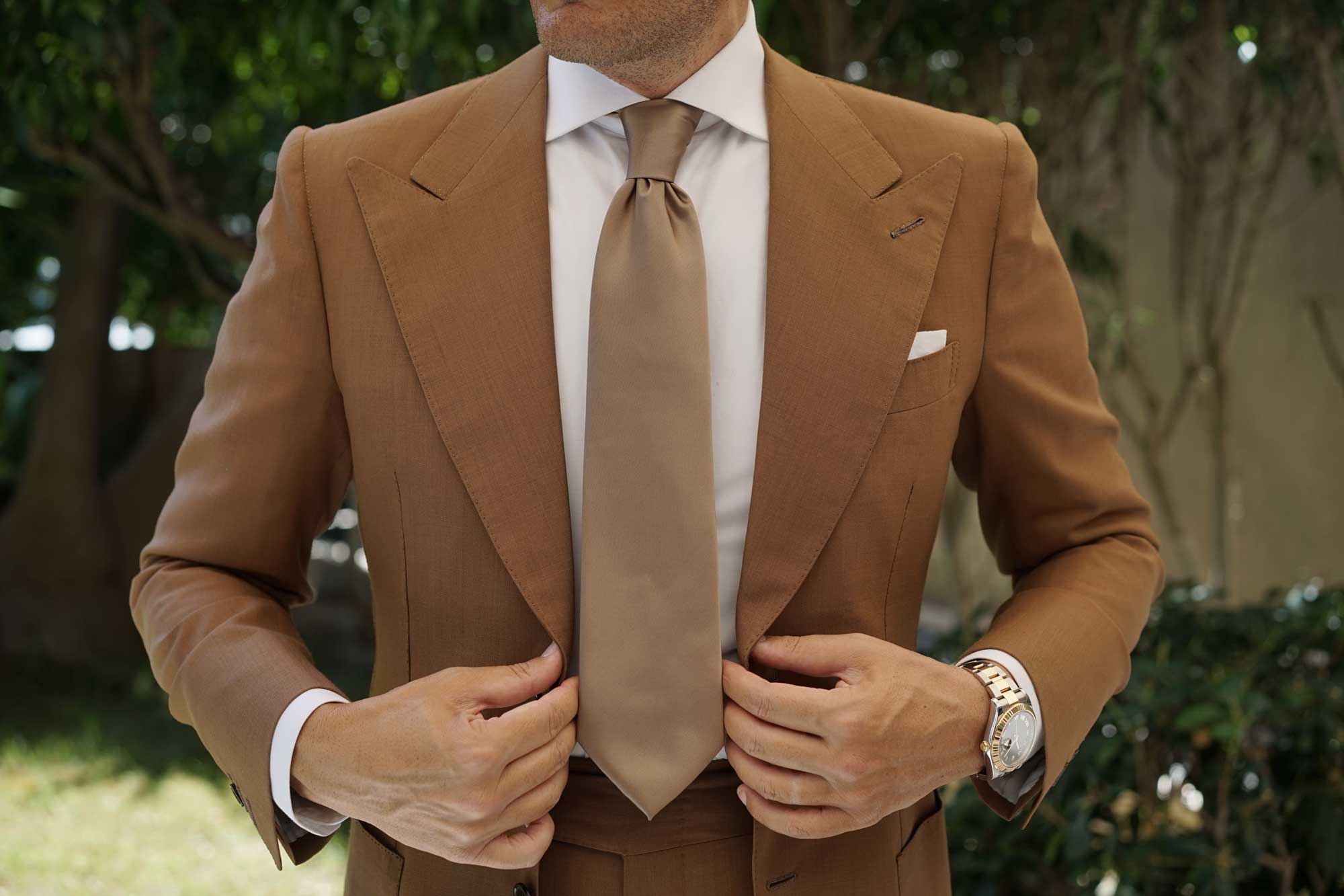 Dune Beige Brown Satin Necktie - Image 9