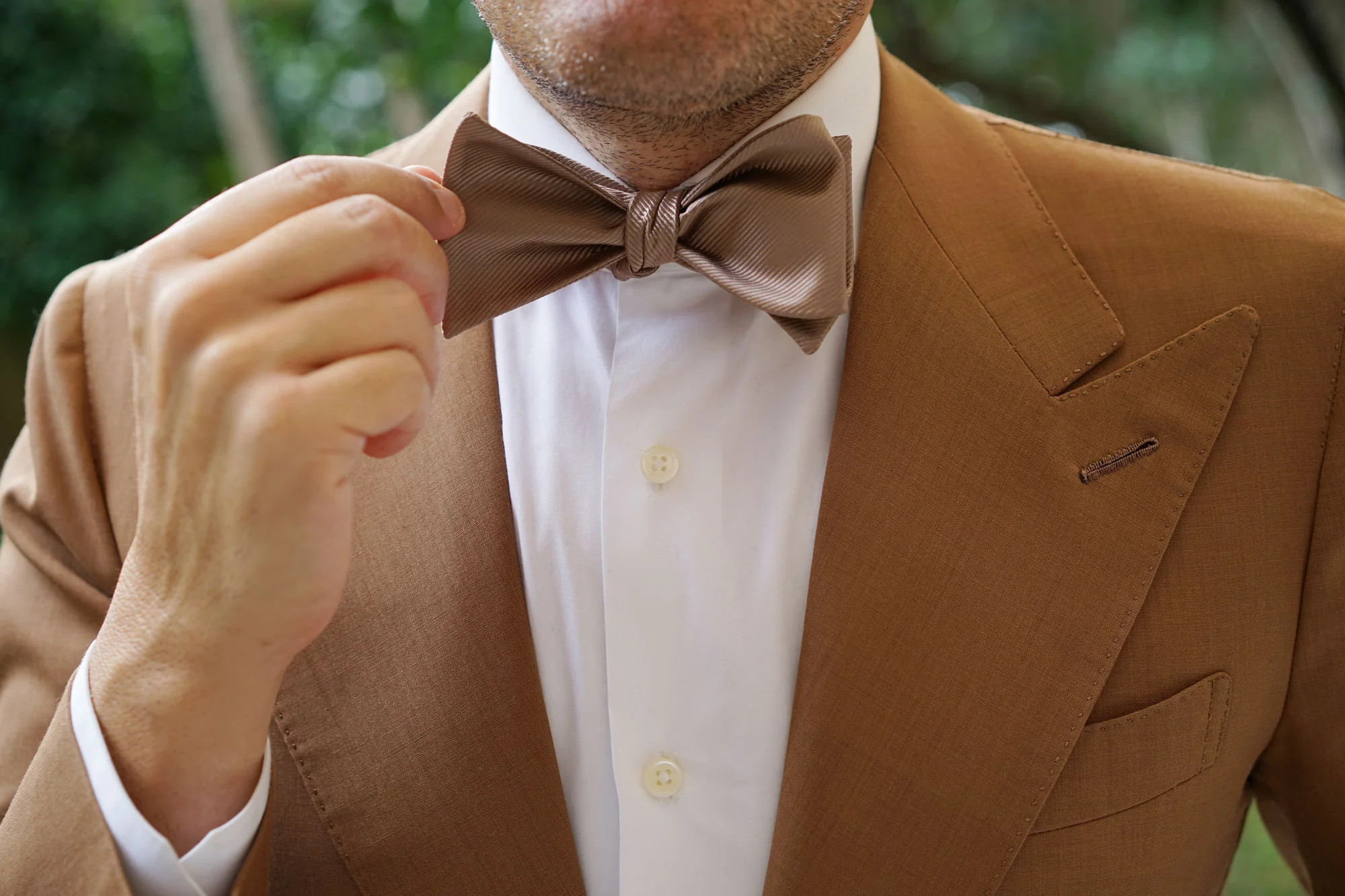 Dune Beige Brown Twill Self Bow Tie - Image 9