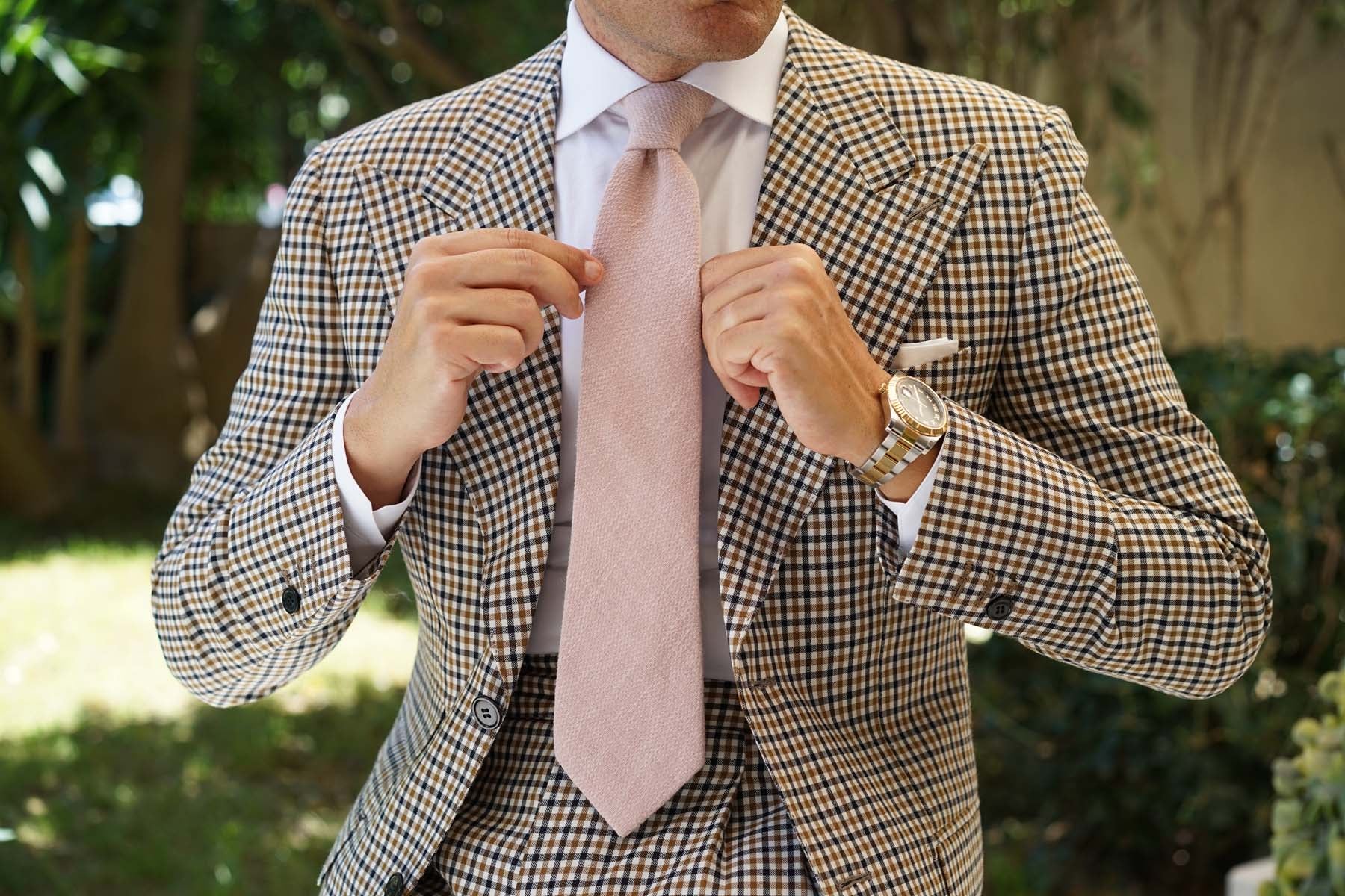 Dusty Beige Pink Linen Necktie - Image 6