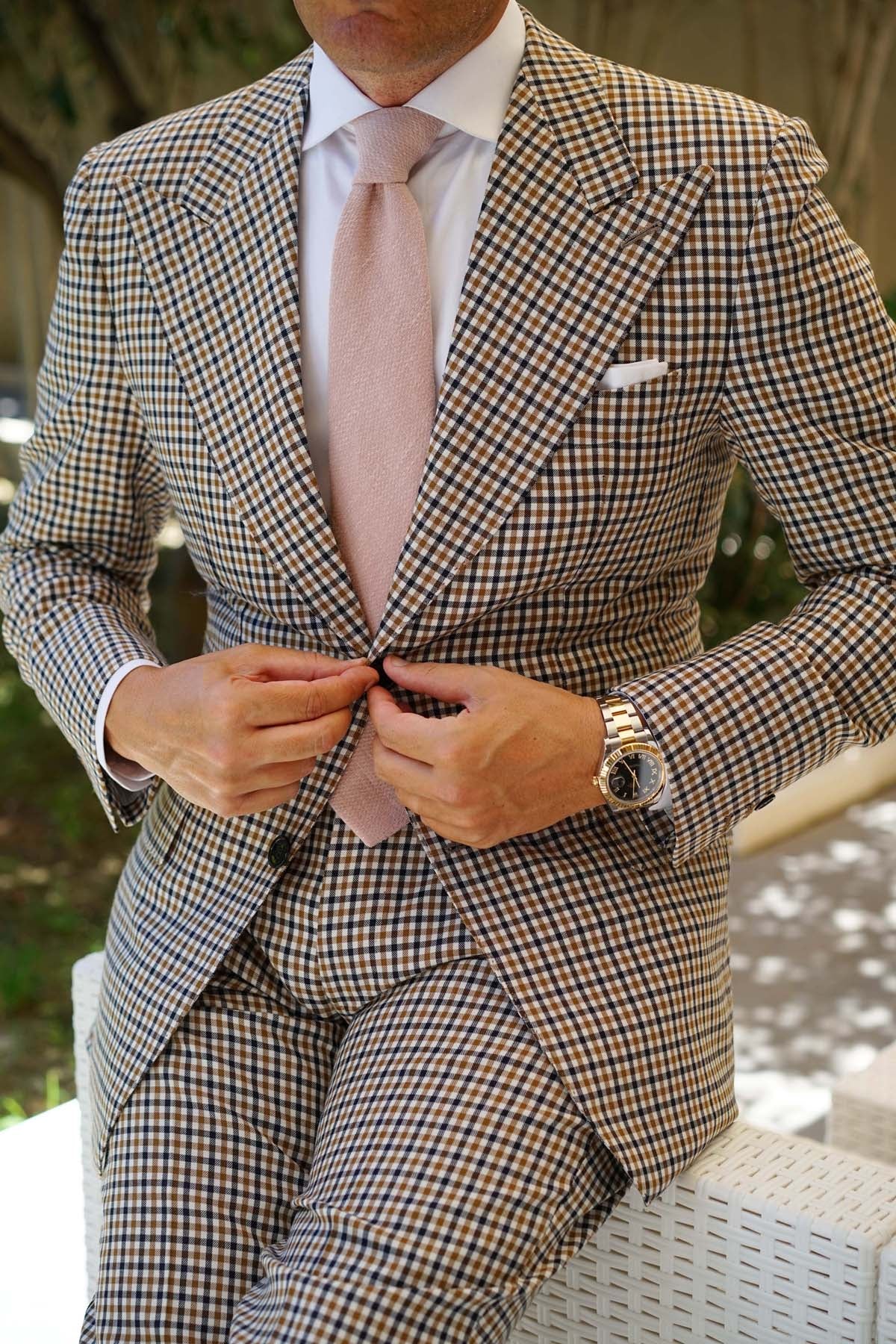 Dusty Beige Pink Linen Necktie - Image 9