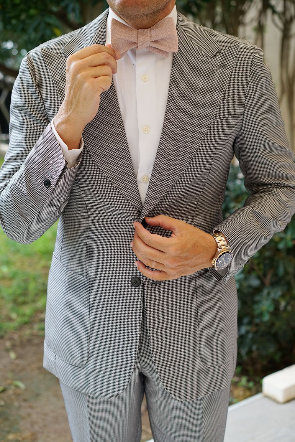 Dusty Beige Pink Linen Self Bow Tie - Image 8