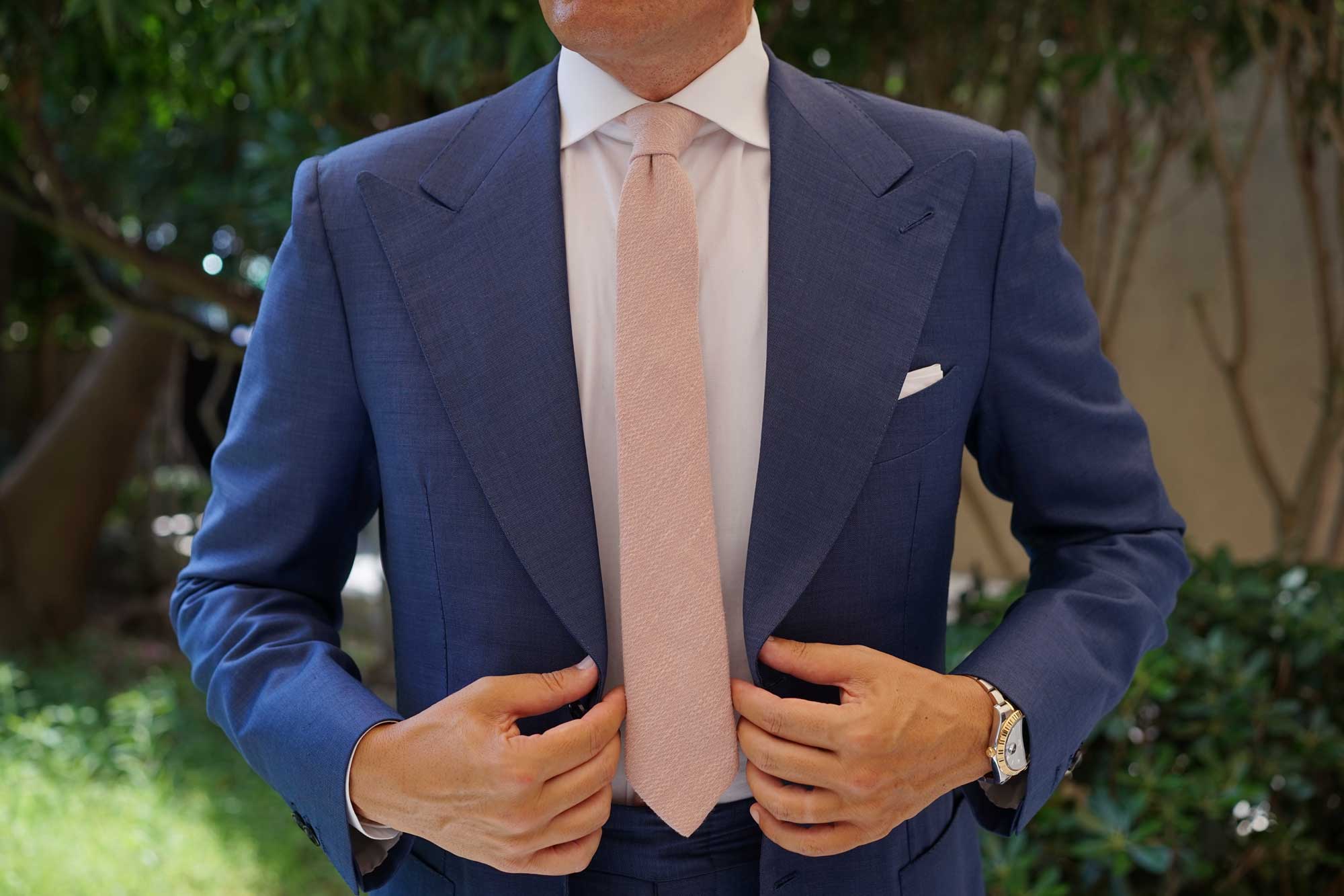 Dusty Beige Pink Linen Skinny Tie - Image 4