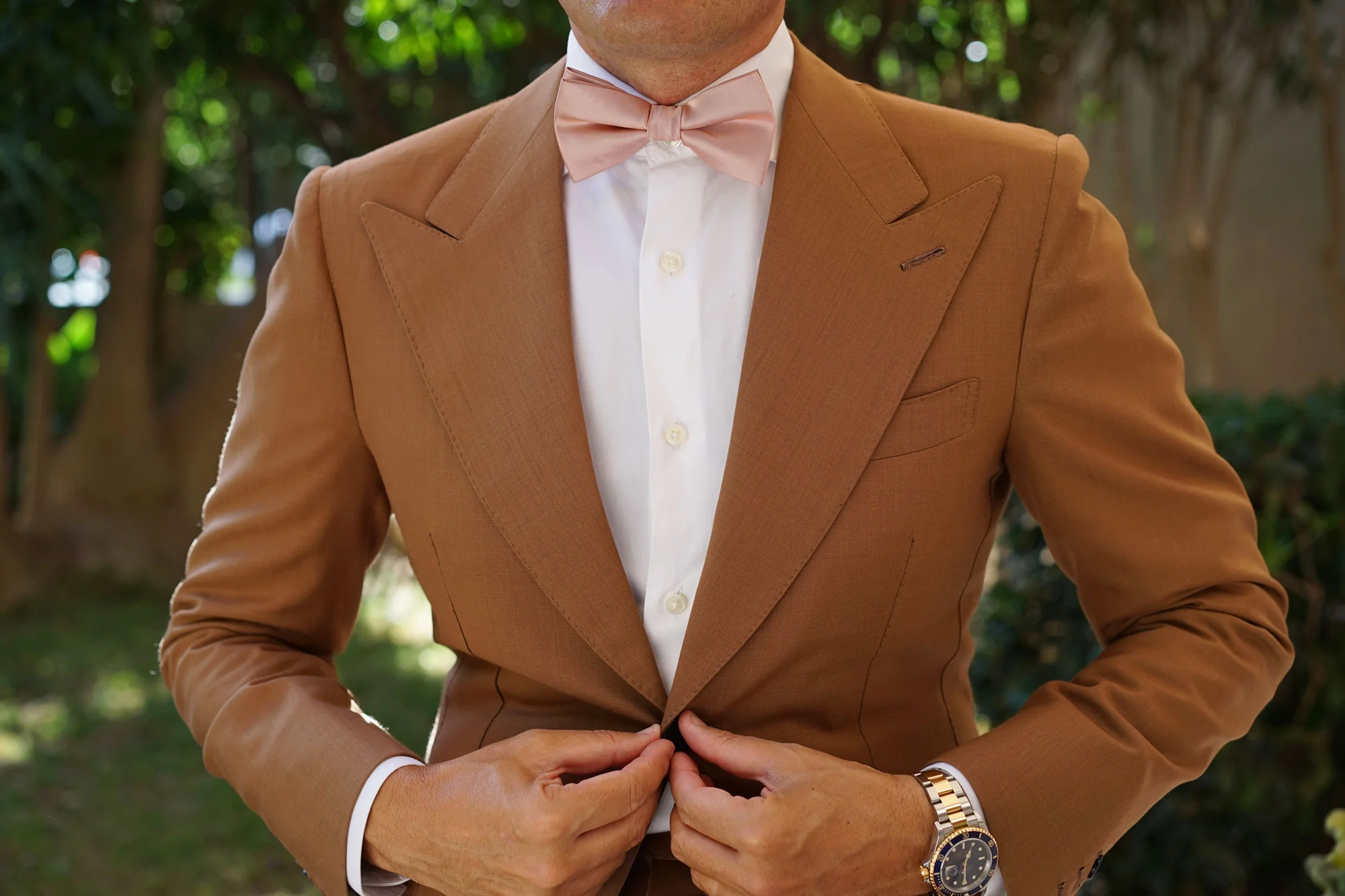 Dusty Blush Crisp Satin Bow Tie - Image 3