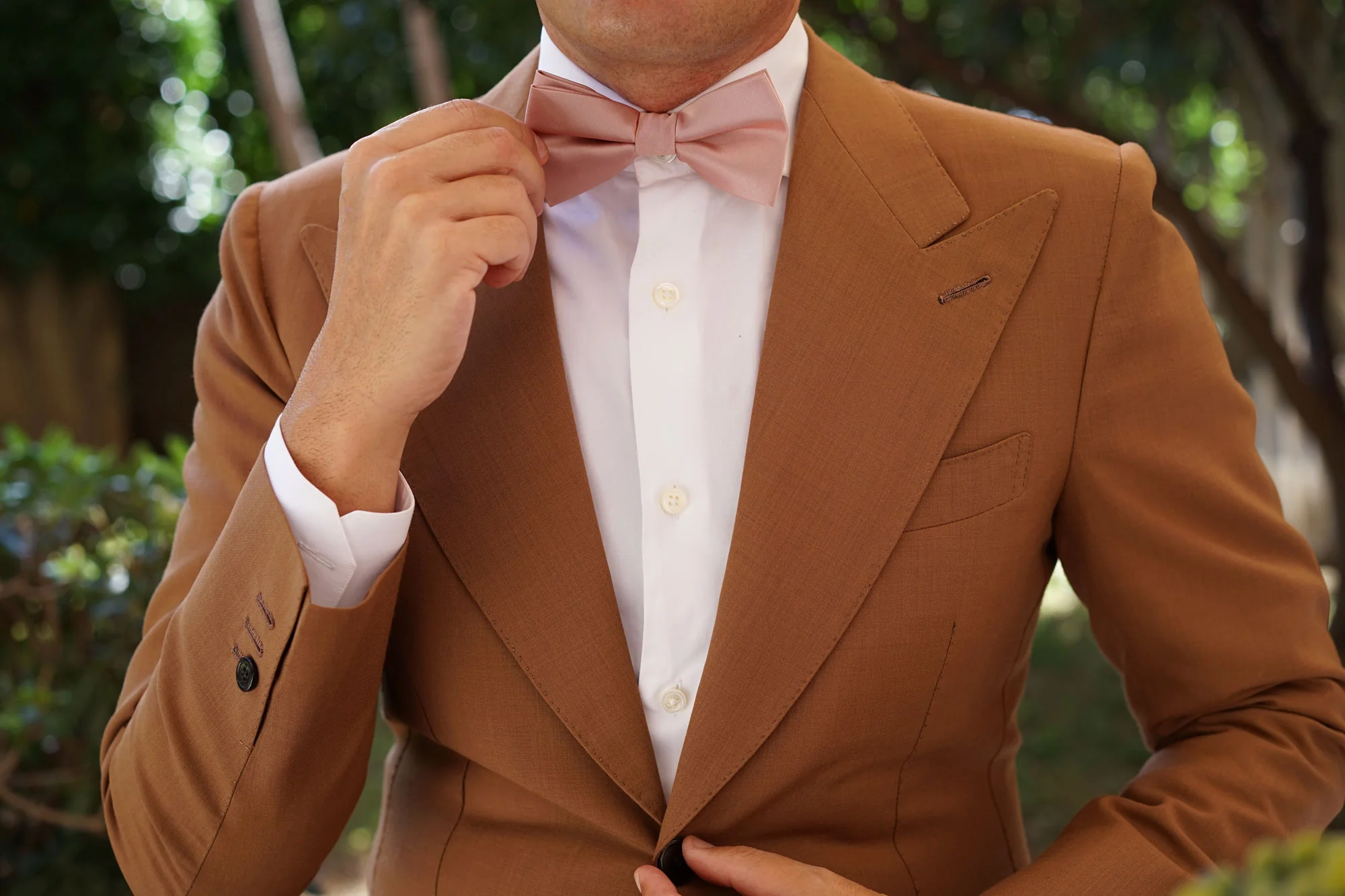 Dusty Blush Crisp Satin Bow Tie - Image 4