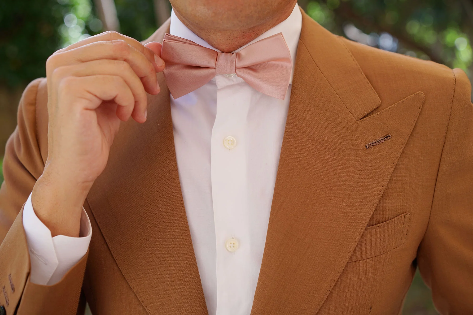 Dusty Blush Crisp Satin Bow Tie - Image 5