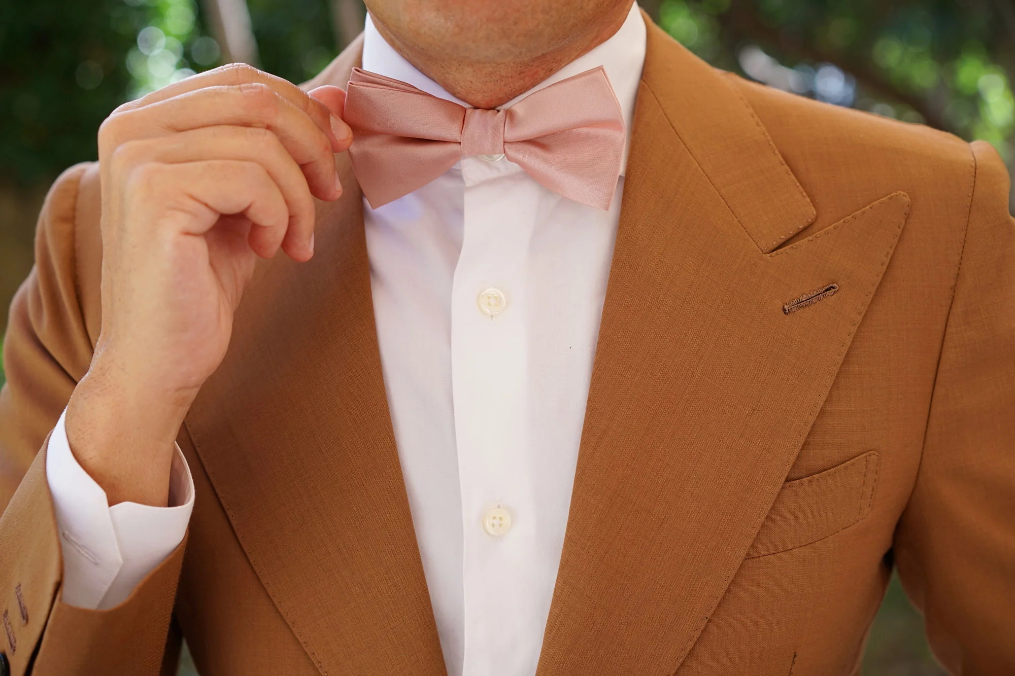 Dusty Blush Crisp Satin Bow Tie - Image 6