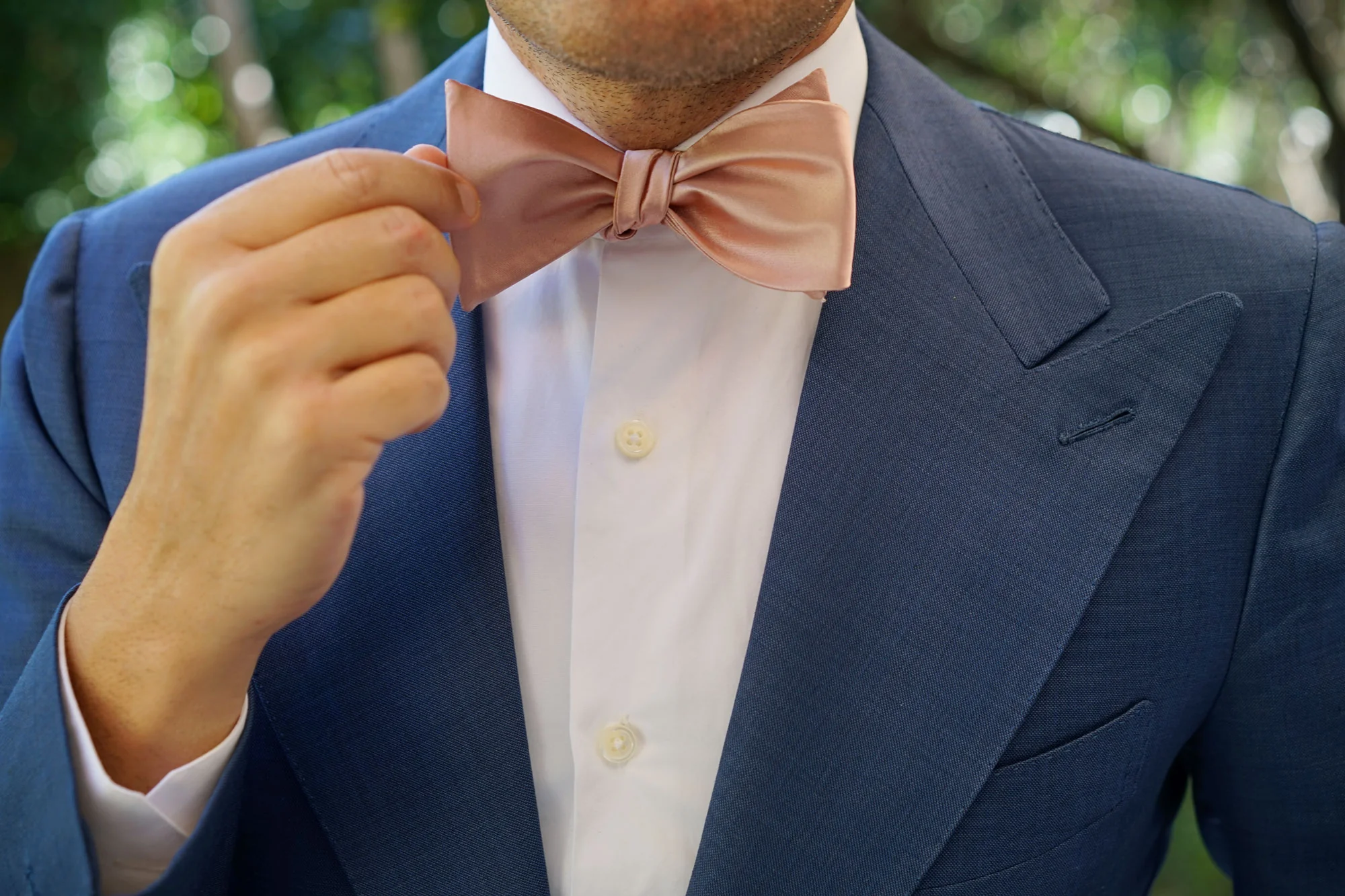 Dusty Blush Crisp Satin Self Bow Tie - Image 10