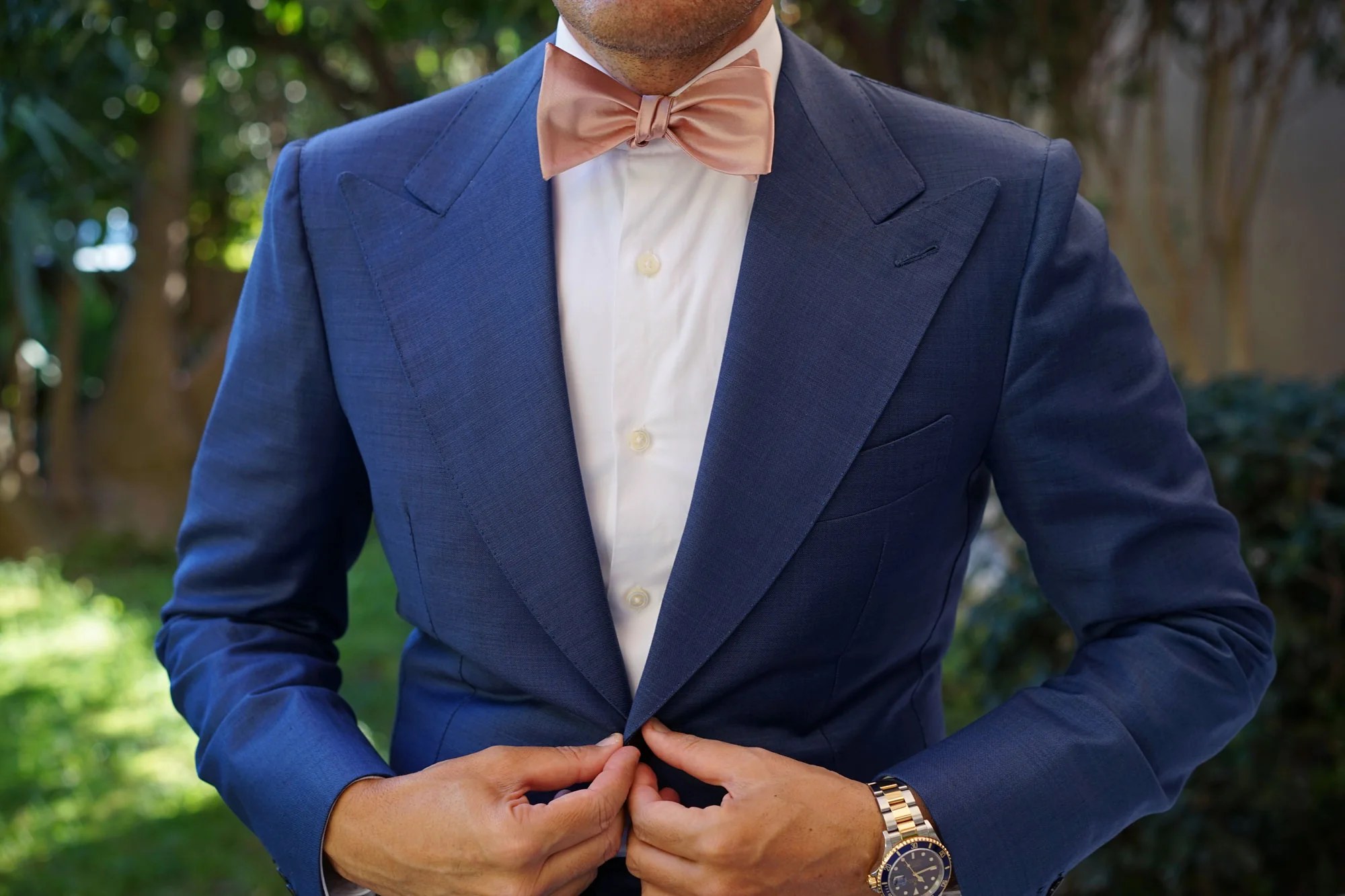 Dusty Blush Crisp Satin Self Bow Tie - Image 9