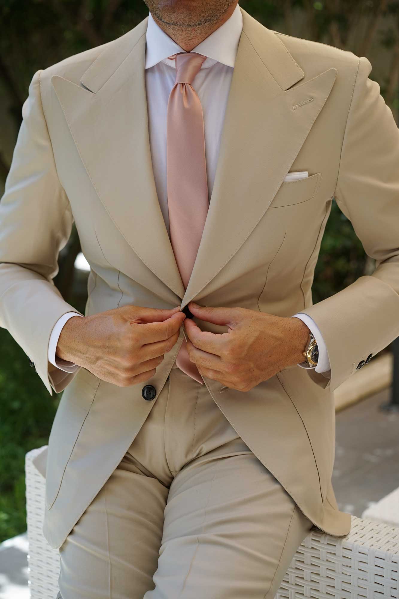 Dusty Blush Crisp Satin Skinny Tie - Image 10