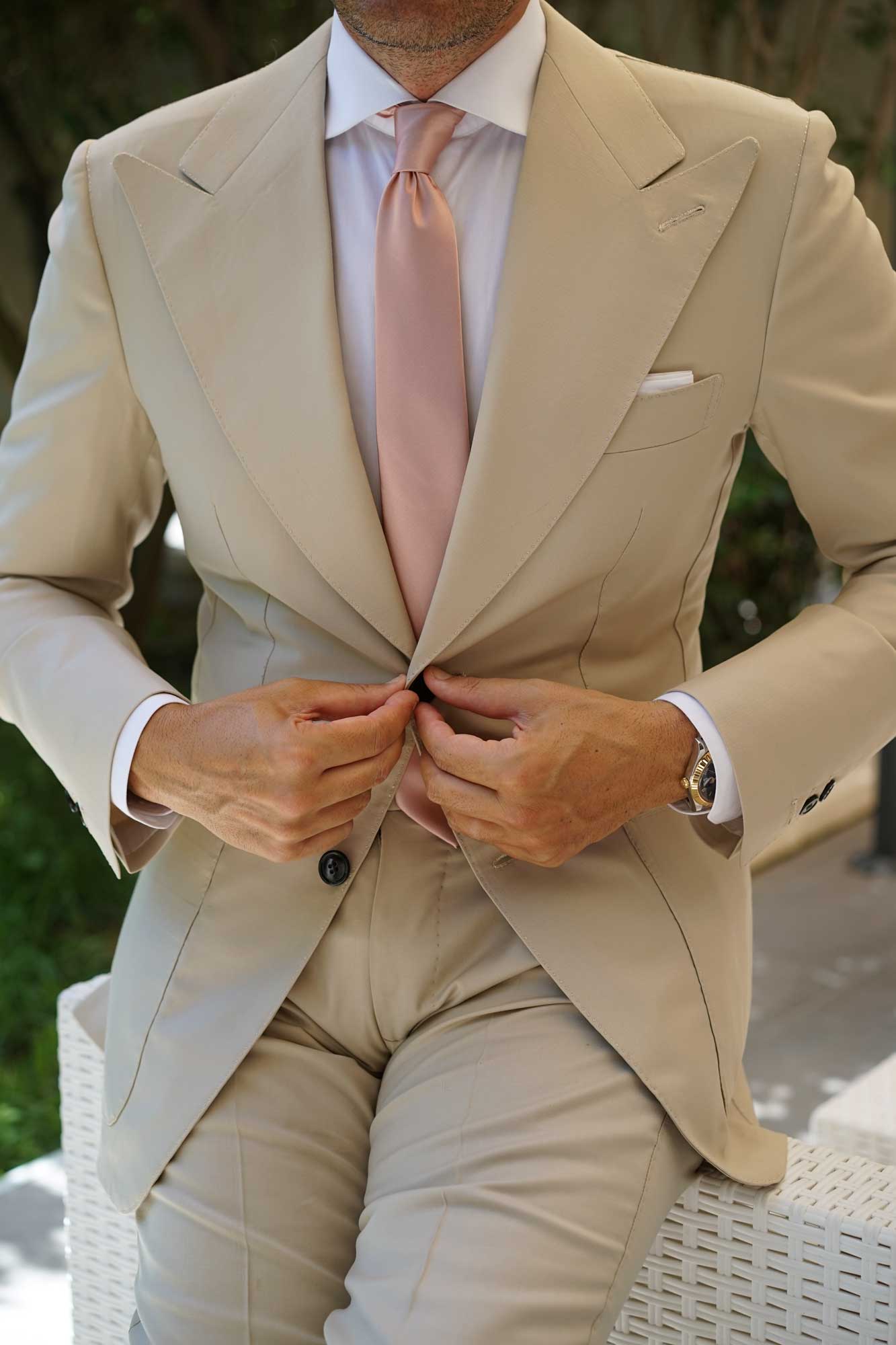Dusty Blush Crisp Satin Skinny Tie - Image 11