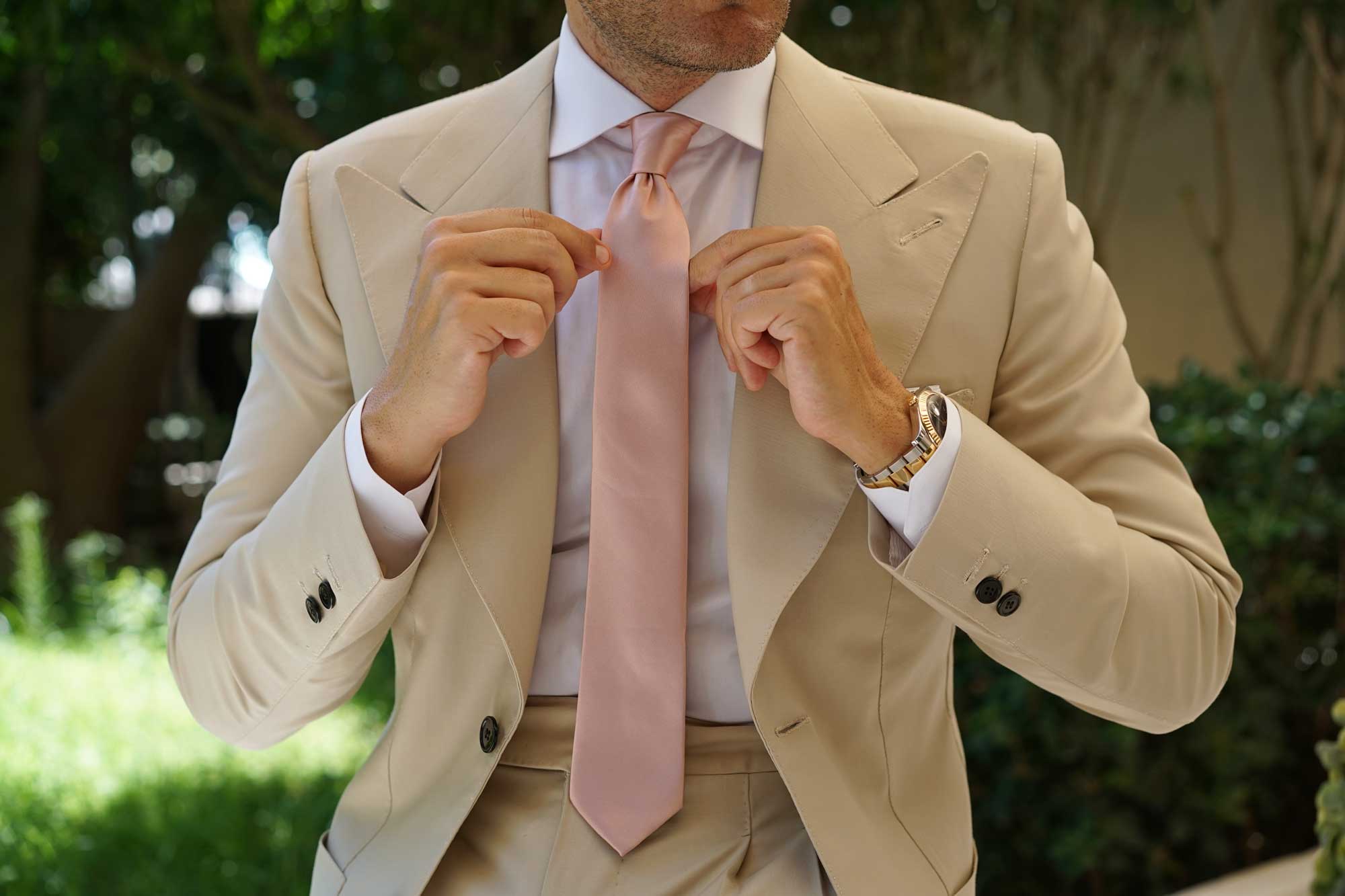 Dusty Blush Crisp Satin Skinny Tie - Image 6