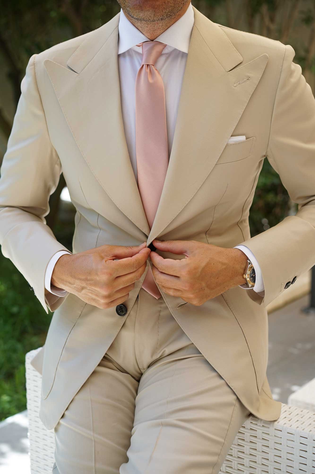 Dusty Blush Crisp Satin Skinny Tie - Image 7