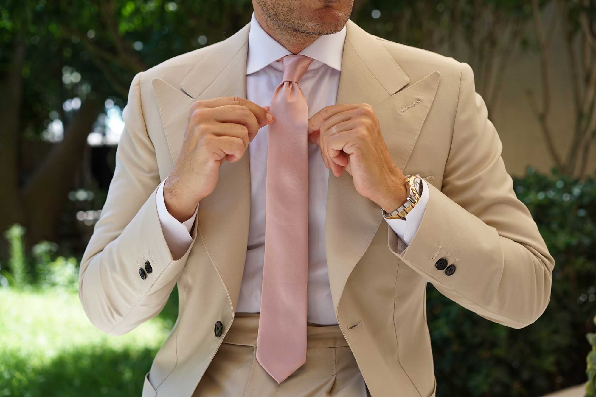 Dusty Blush Crisp Satin Skinny Tie - Image 8