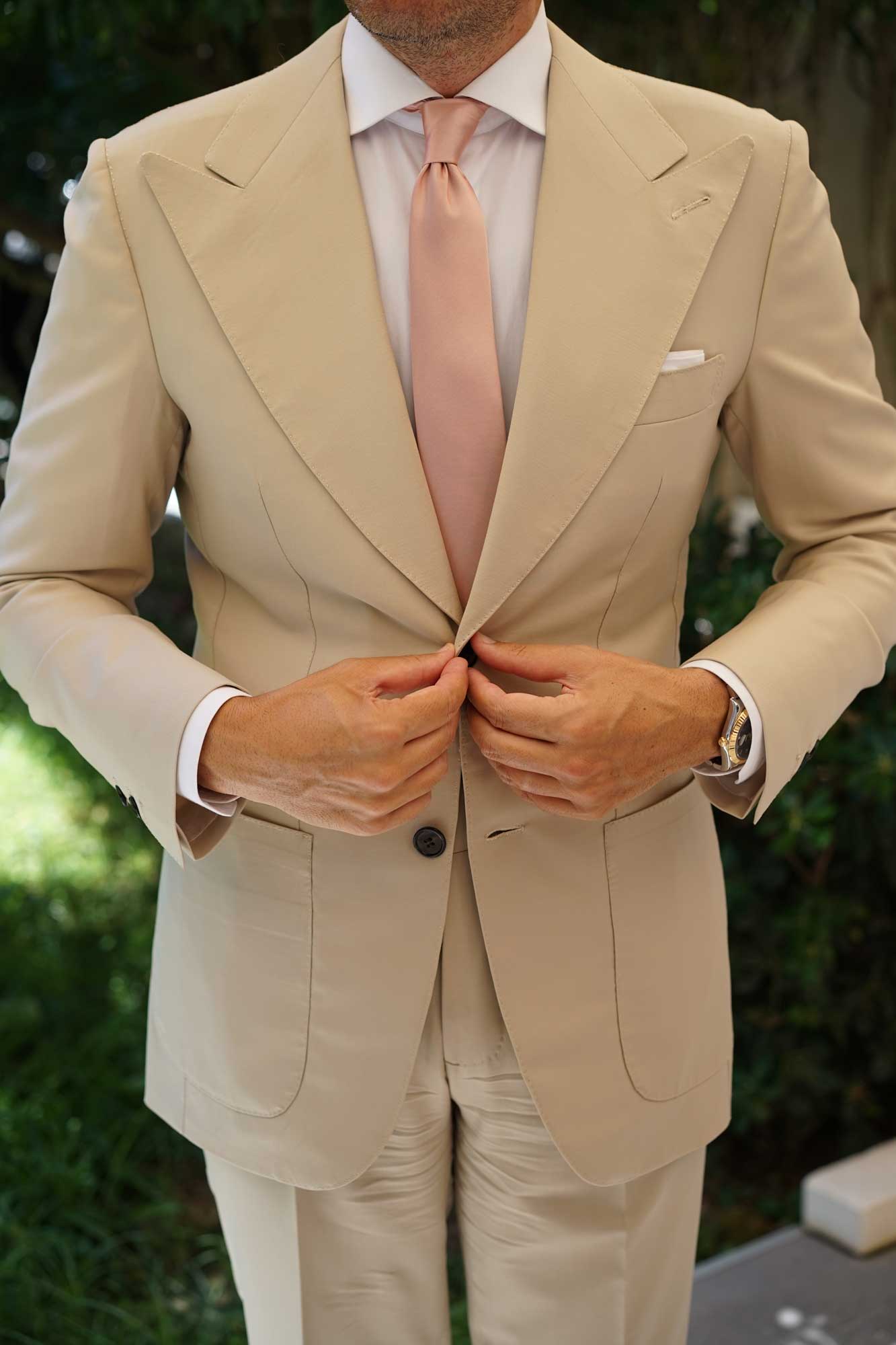 Dusty Blush Crisp Satin Skinny Tie - Image 9