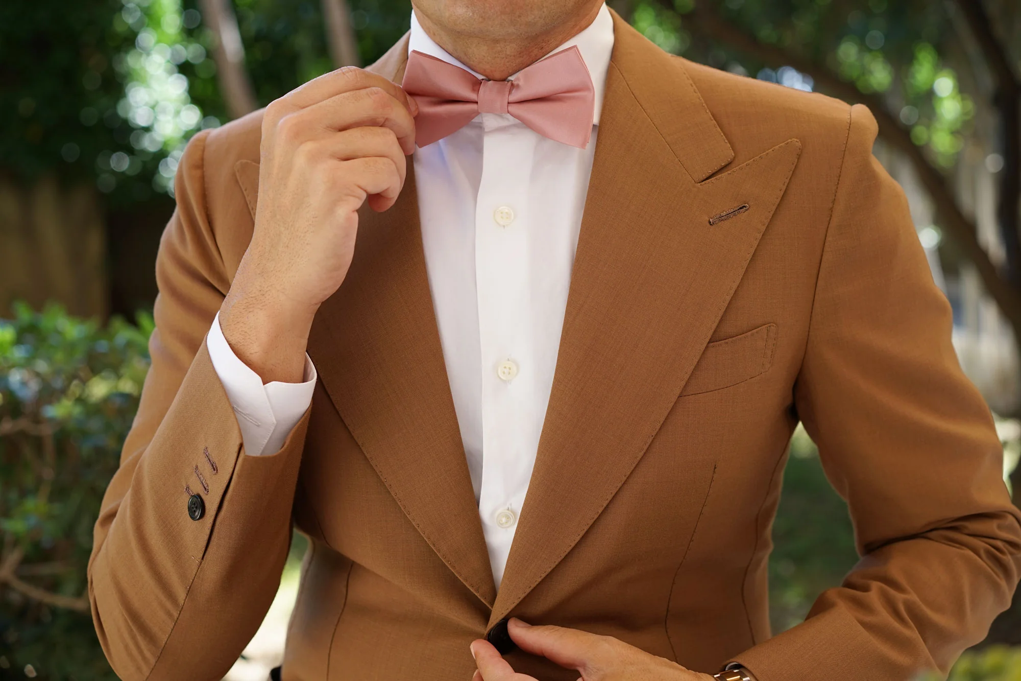 Dusty Blush Pink Satin Bow Tie - Image 5