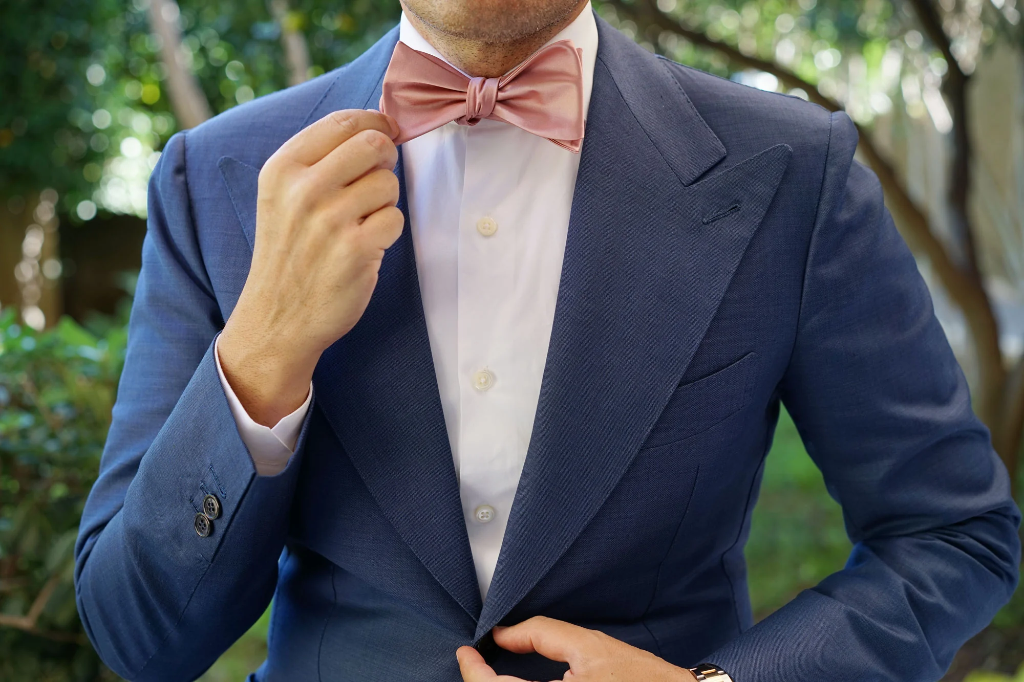 Dusty Blush Pink Satin Self Bow Tie - Image 6