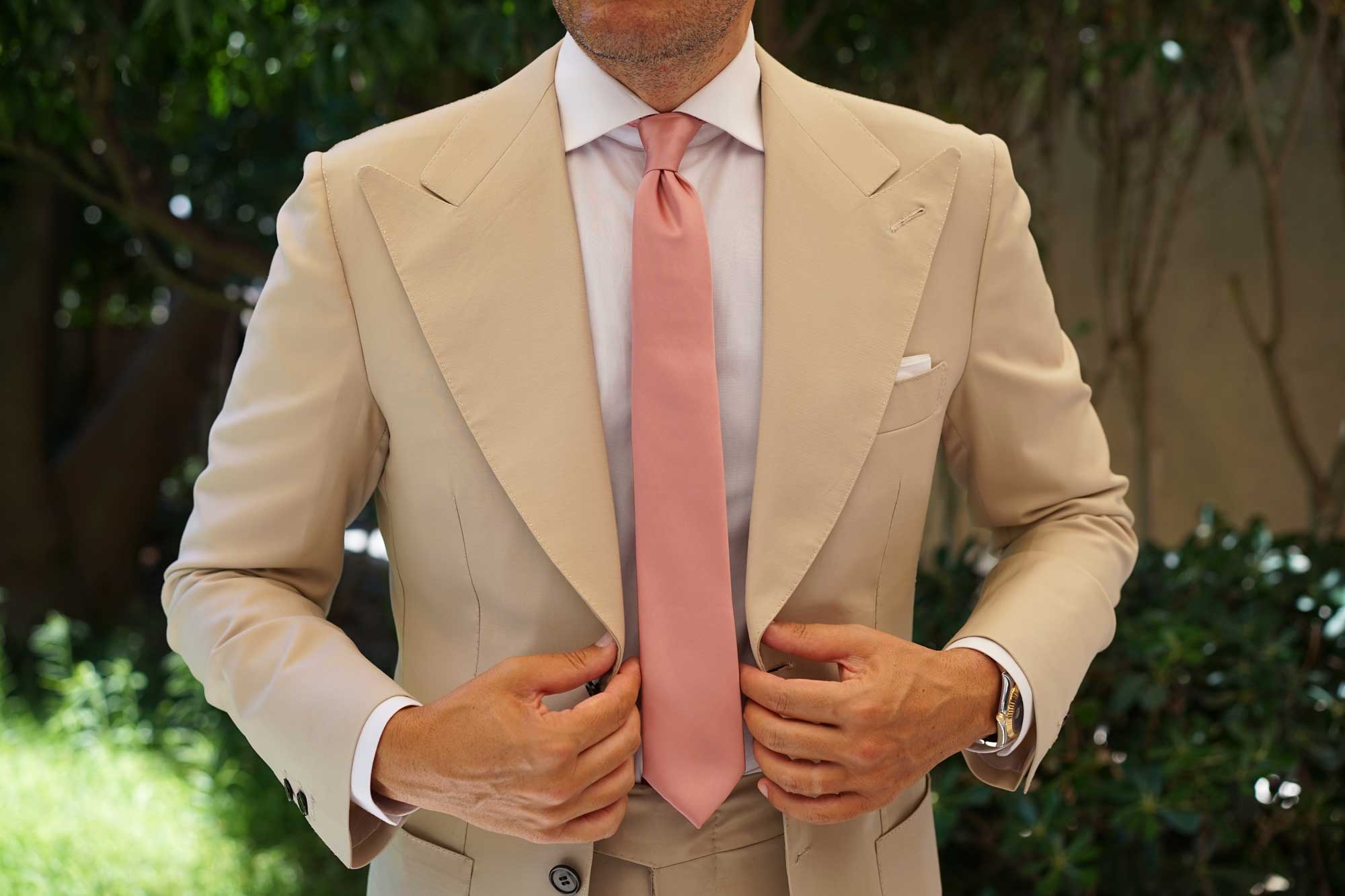 Dusty Blush Pink Satin Skinny Tie - Image 4
