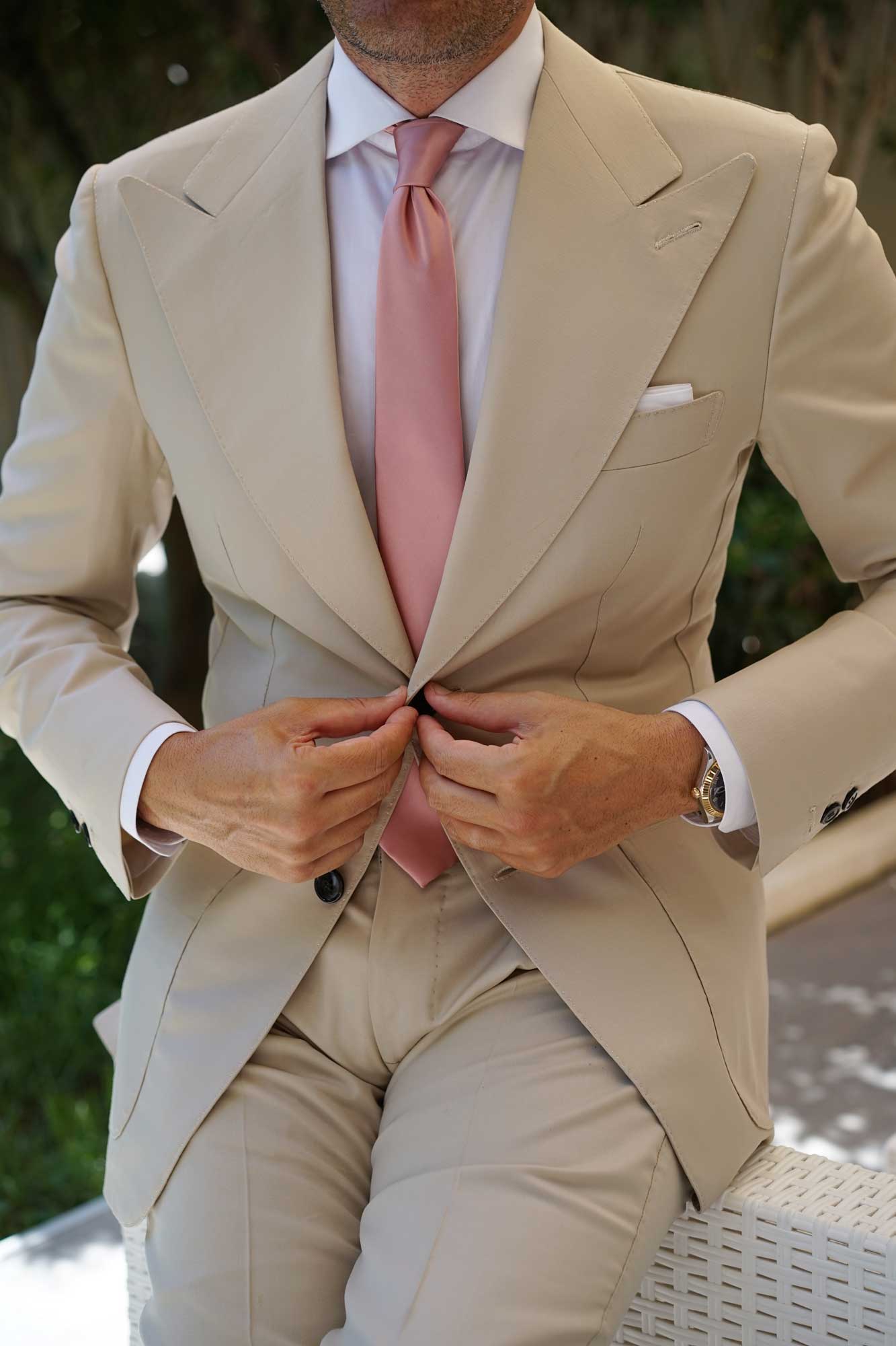 Dusty Blush Pink Satin Skinny Tie - Image 7